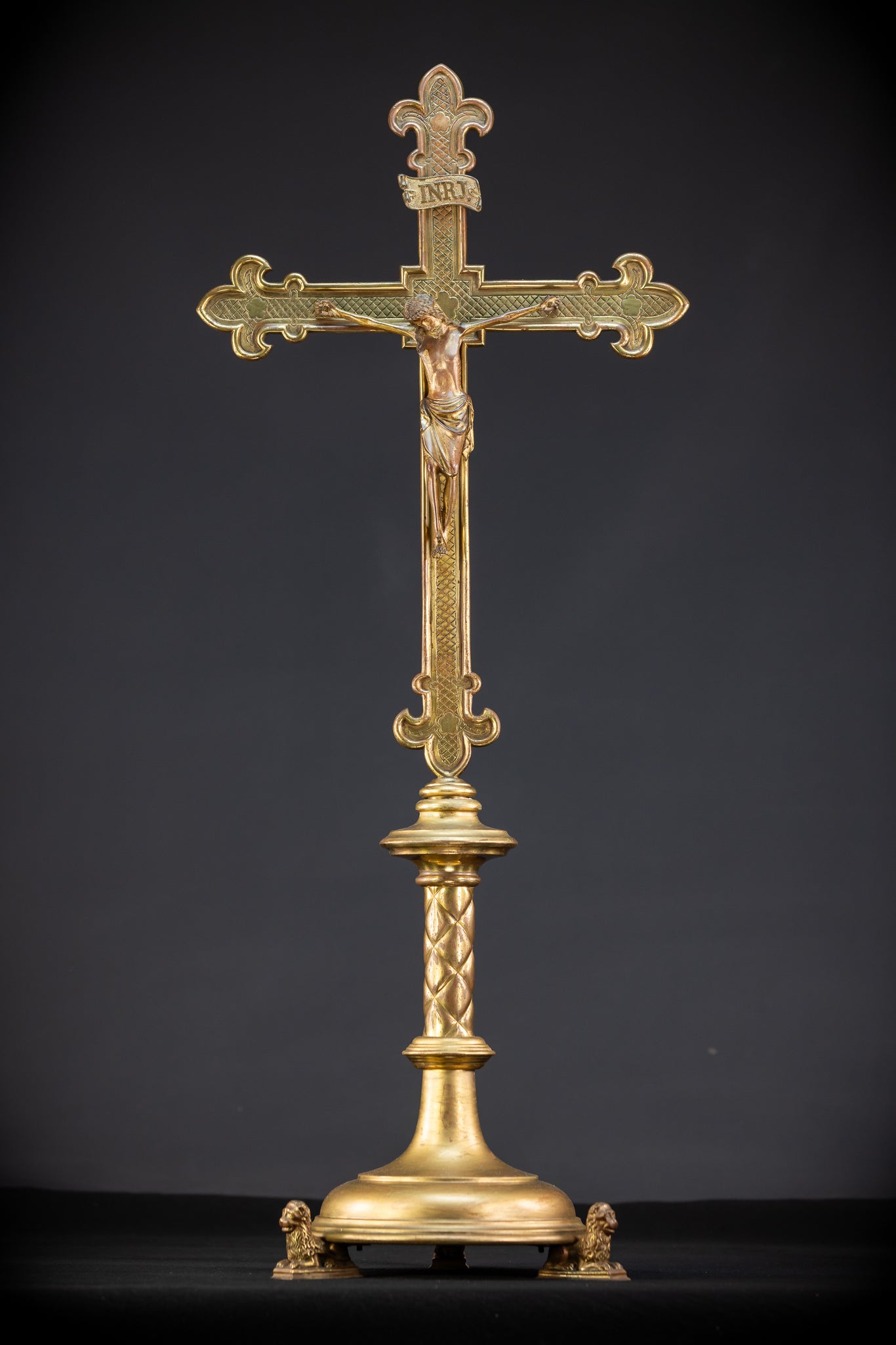 Gilded Bronze Antique Altar Crucifix