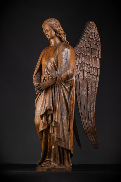 Angel Wooden Statue | 19th Century Antique | 37.4"