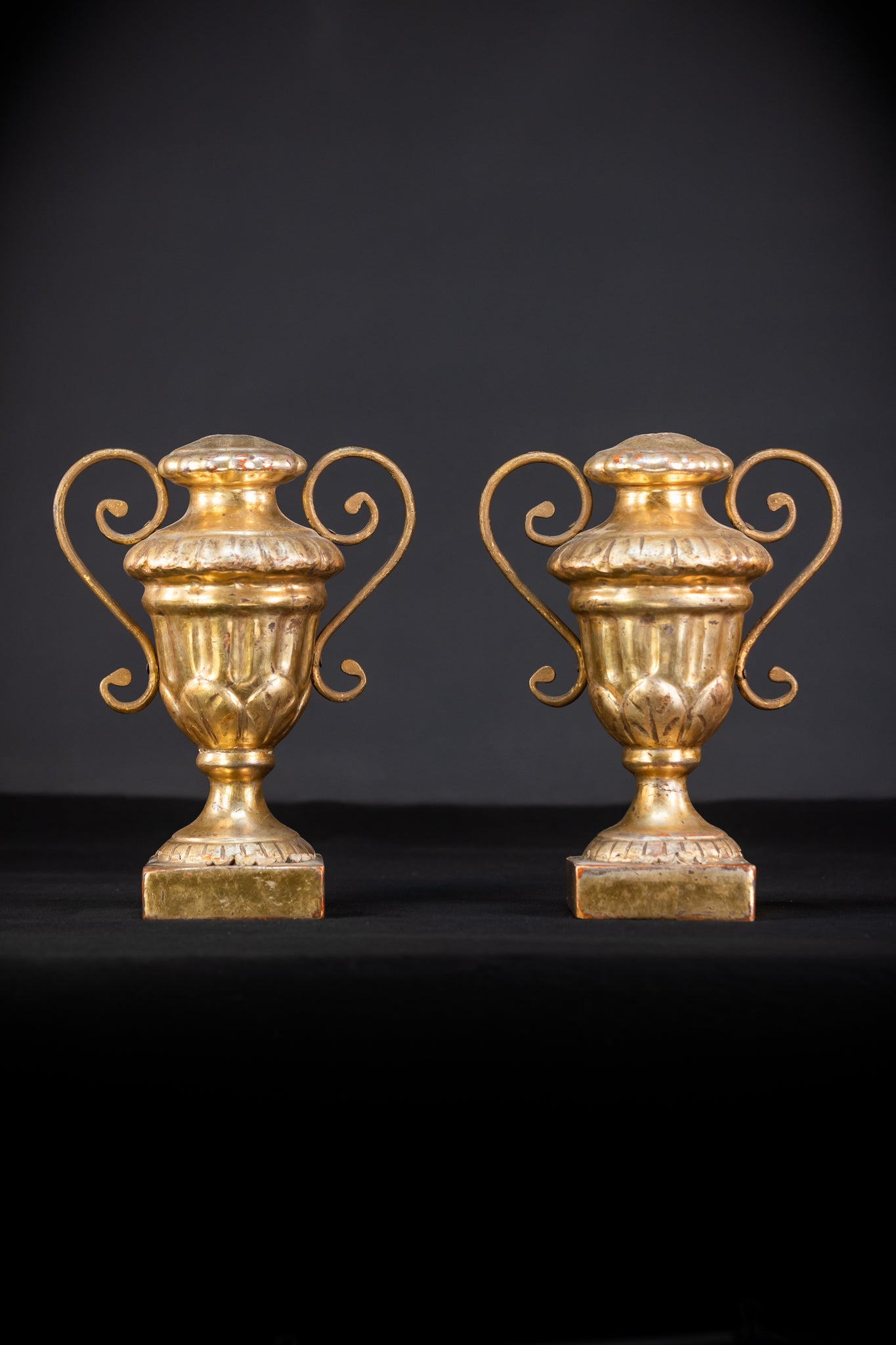 Altar Vases Pair | 1700s / 1800s Gilded Wood 9.8"