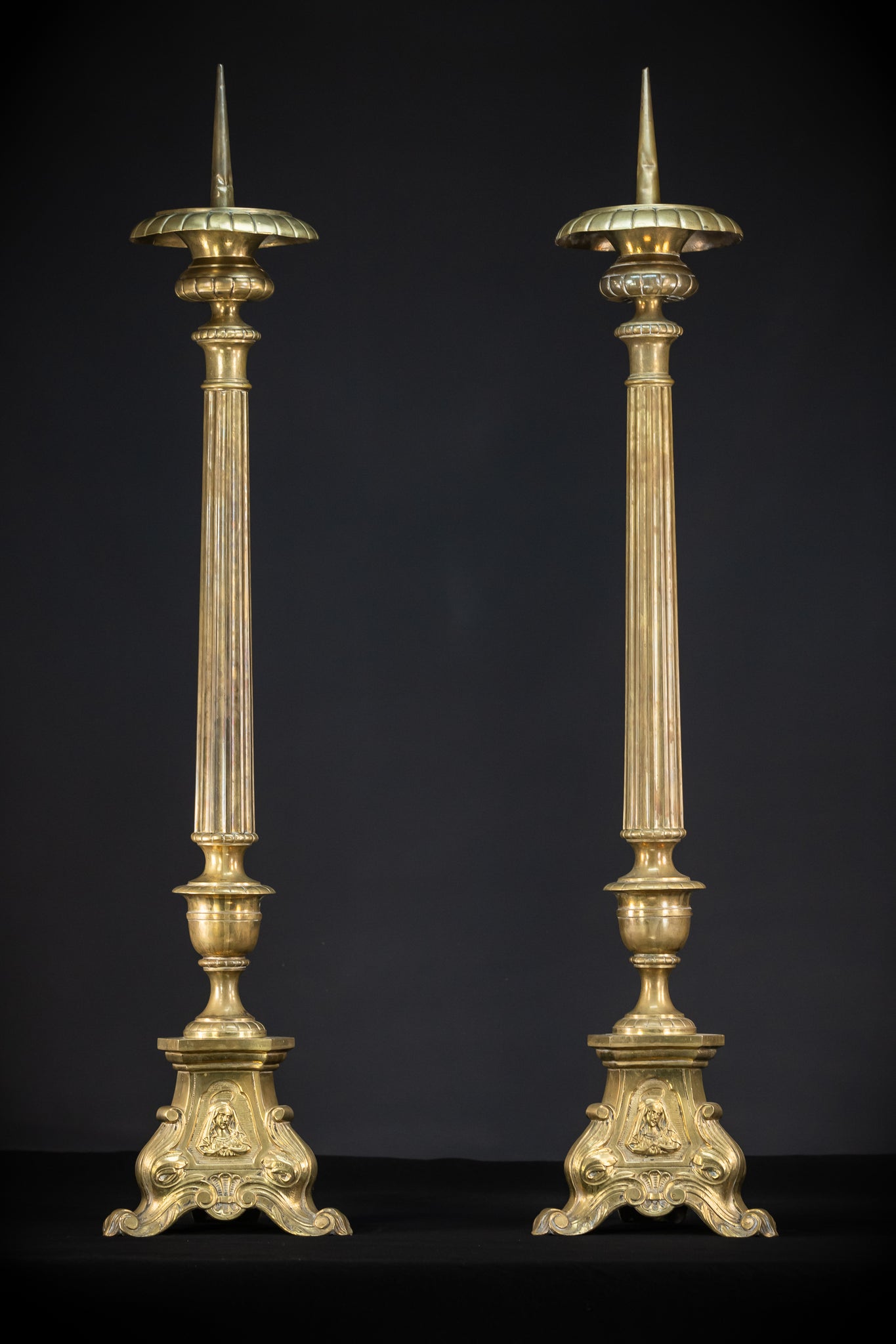 Candlesticks Pair | Antique Gilded Bronze / Brass | 40"/ 99 cm