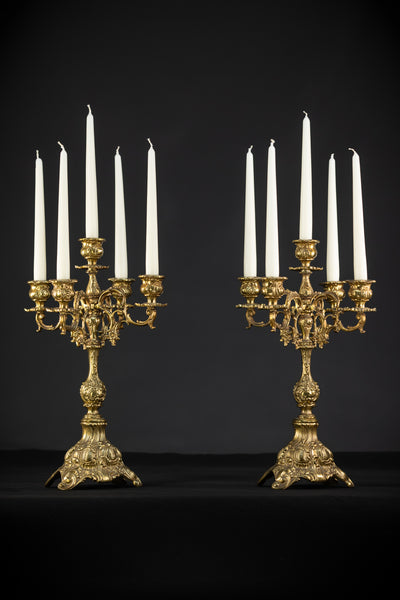 Pair of Bronze Candelabras - 5 Lights | 1900s Vintage | 17.5" / 44.5cm 