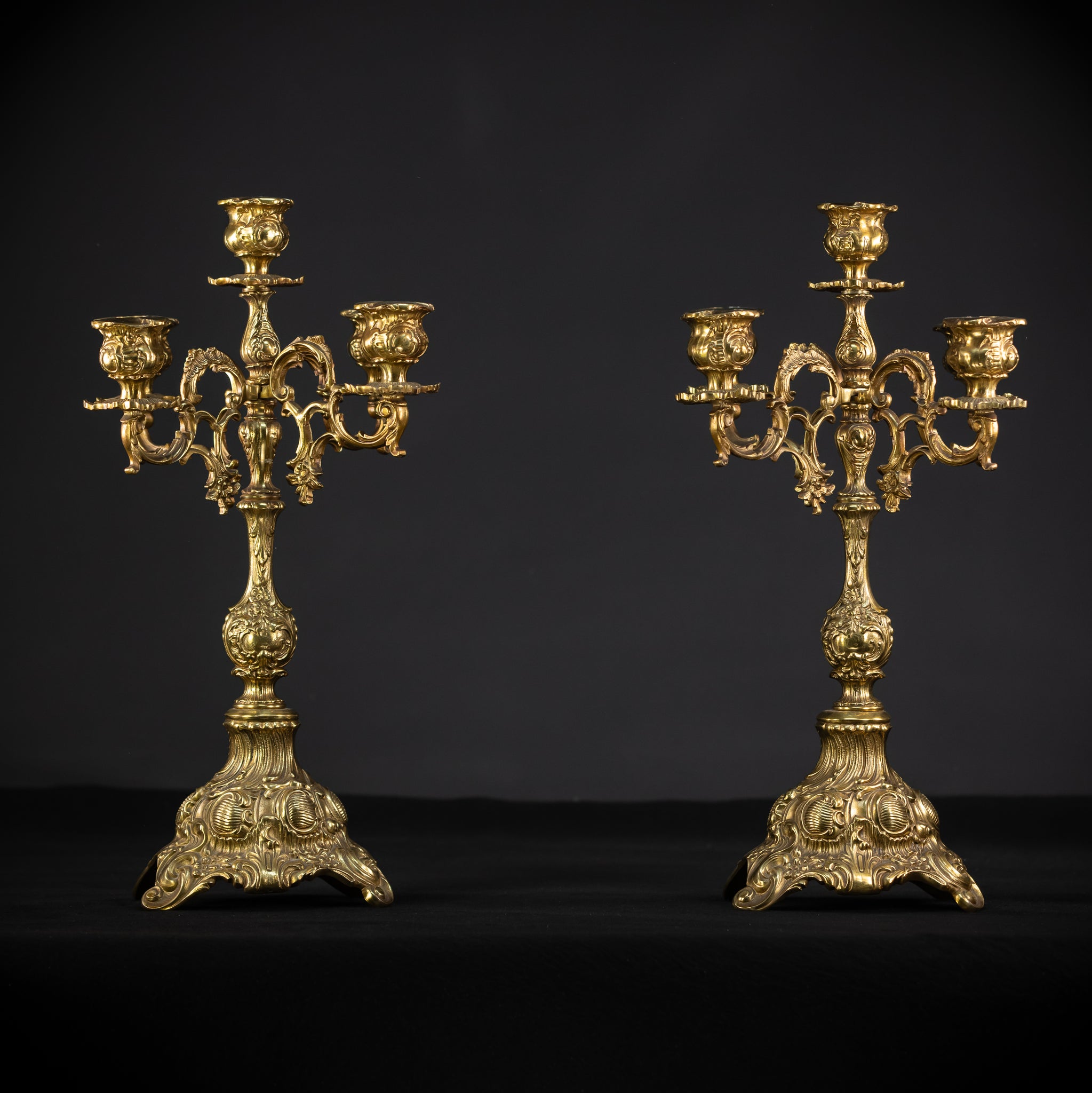 Pair of Bronze Candelabras  | Mid 1900s Vintage | 17.5" / 44.5 cm