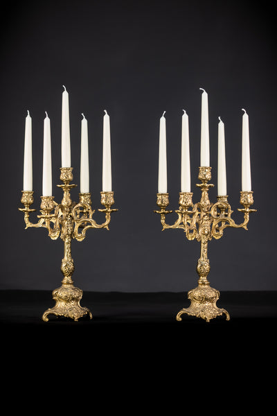 Pair of Baroque Bronze Candelabras | mid 1900s Vintage | 15" / 38 cm