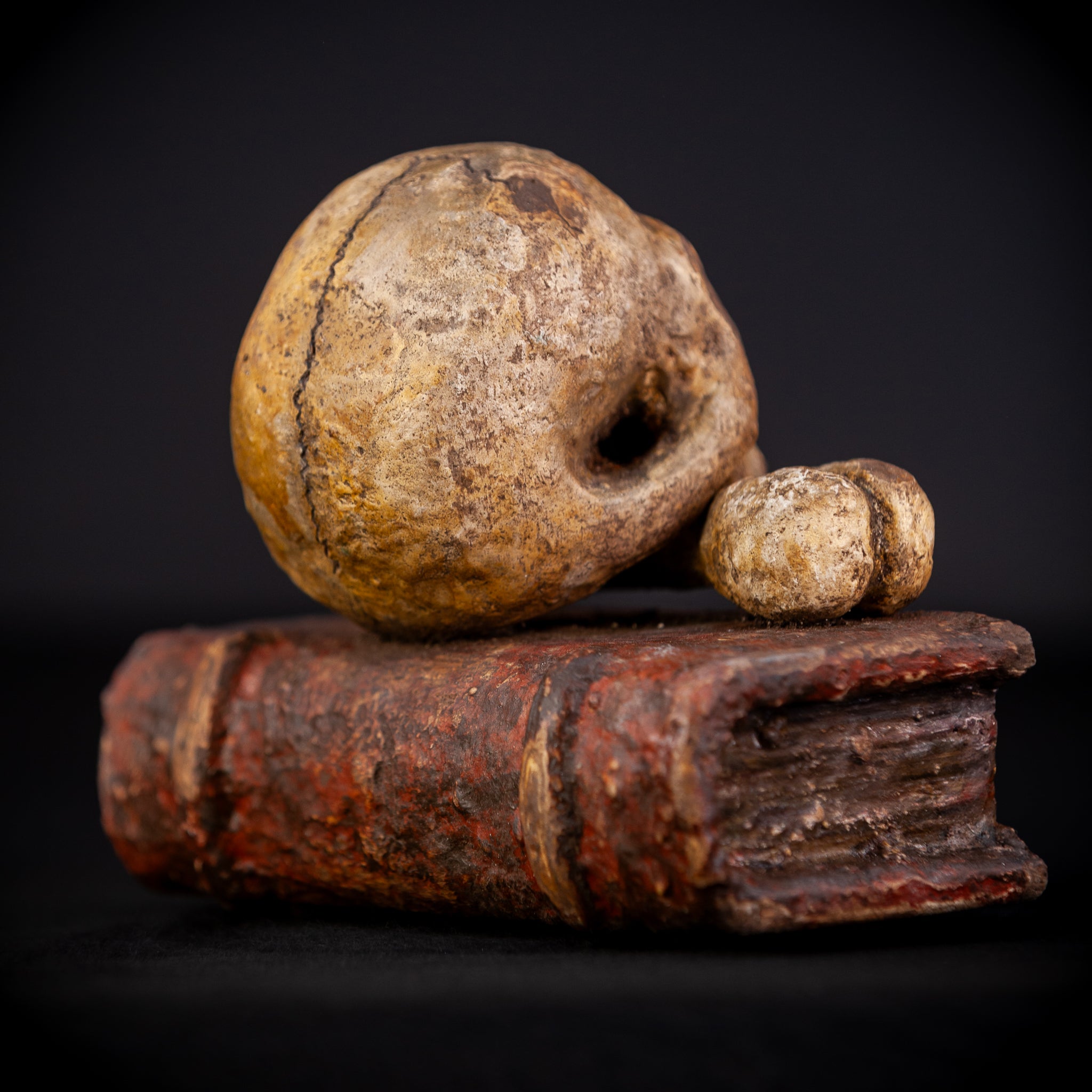 Memento Mori Wooden Sculpture | 1700s Antique 7.5" / 19 cm