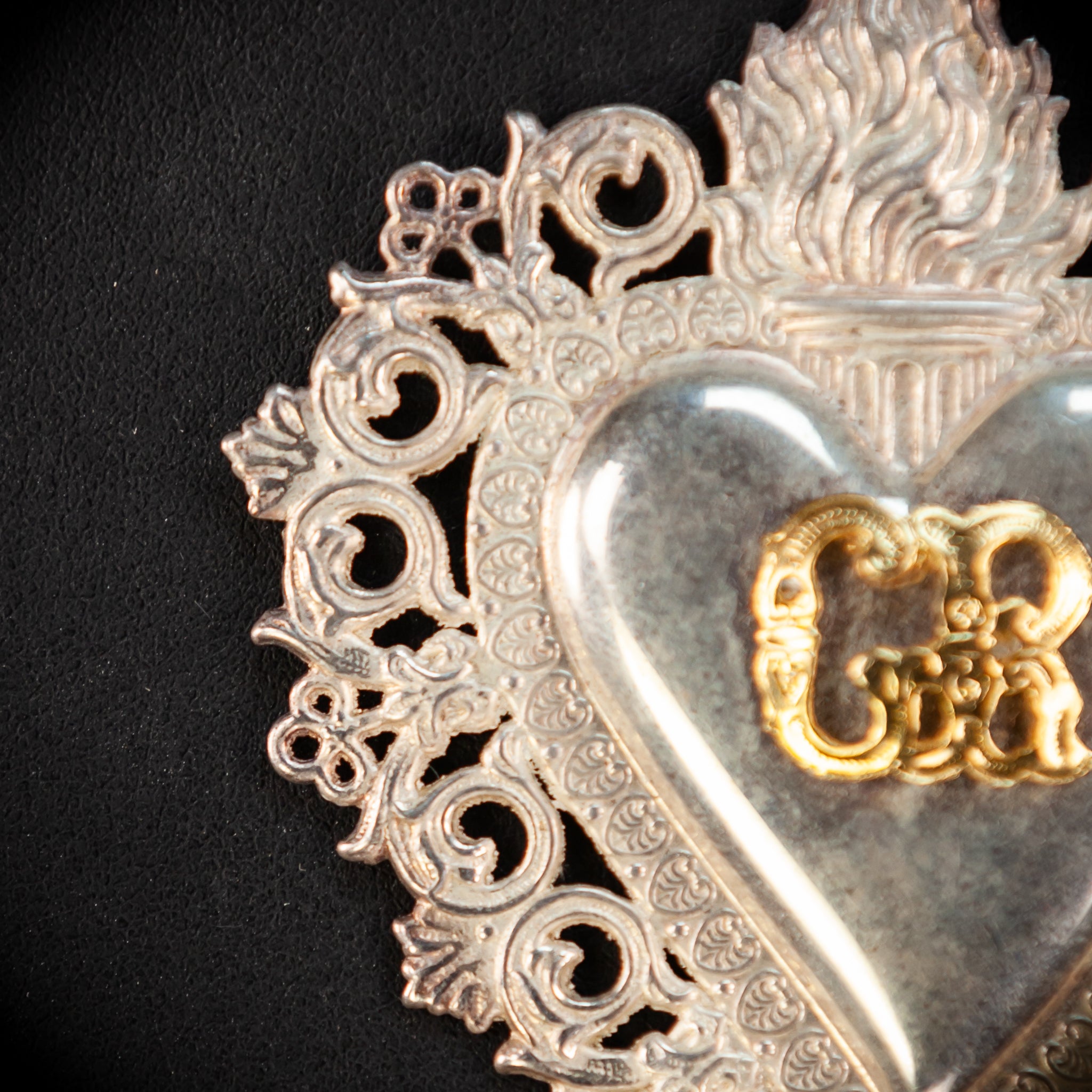 Solid Silver Votive Heart w Flame | Italian Ex-voto