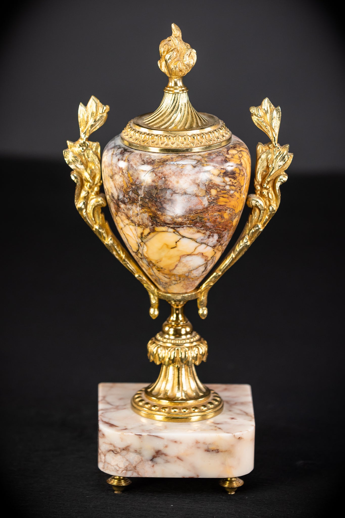 Pair of Urns | Cassolettes Marble and Gilt Bronze | 1800s Antique | 14.2" / 36 cm