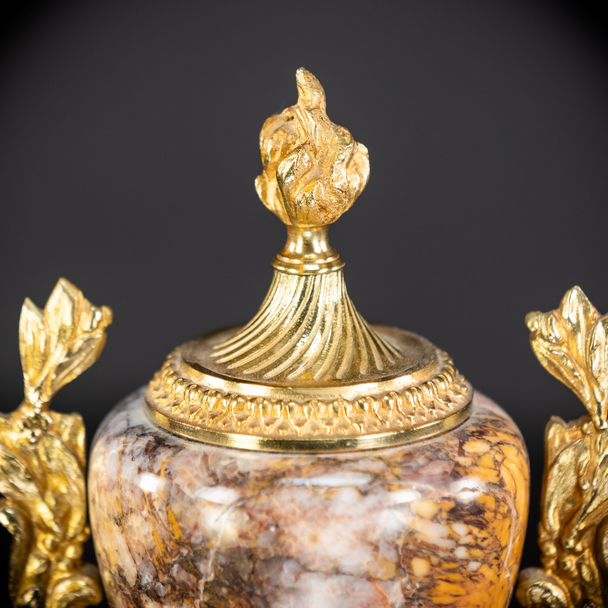 Pair of Urns | Cassolettes Marble and Gilt Bronze | 1800s Antique | 14.2" / 36 cm