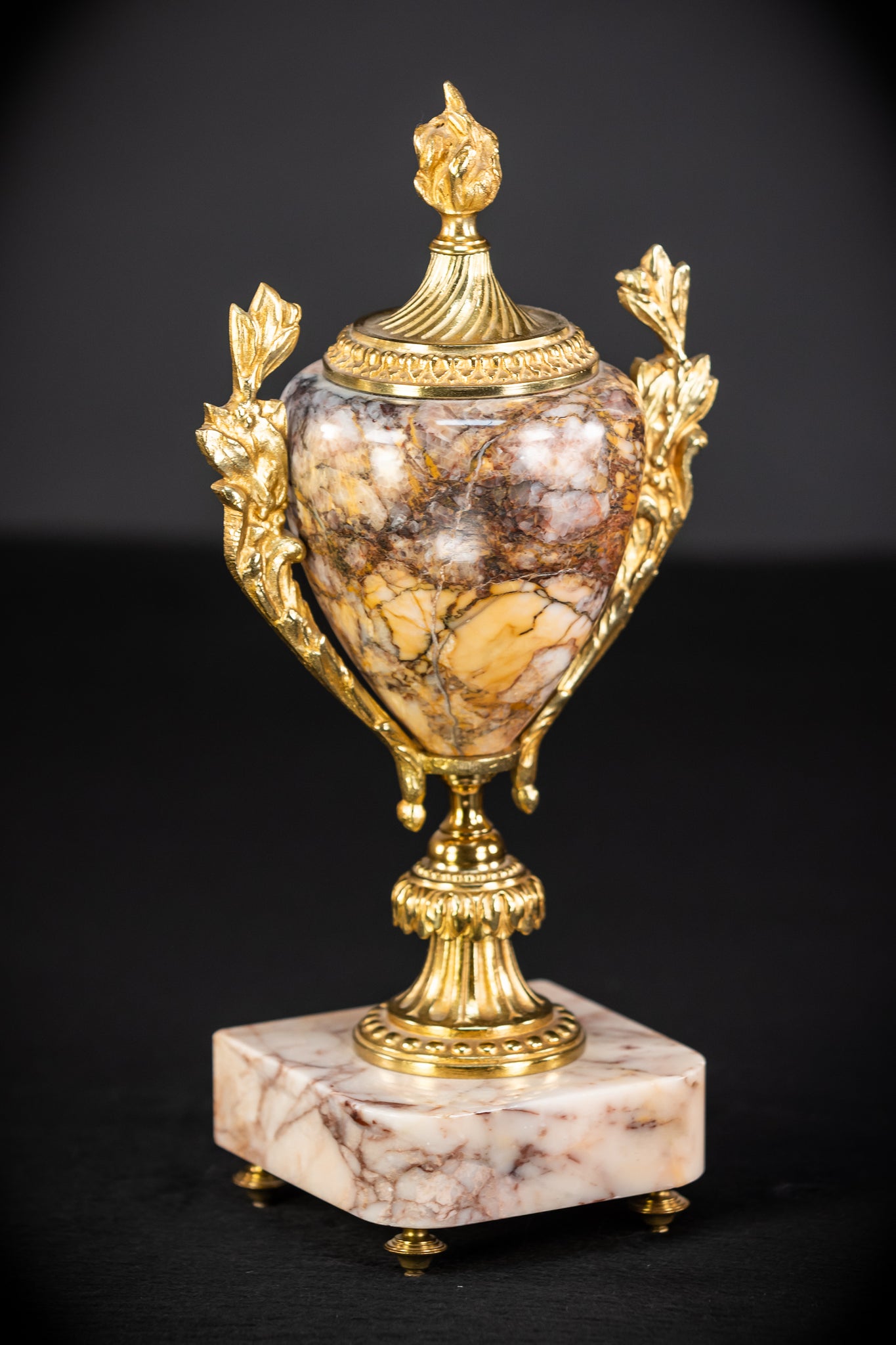 Pair of Urns | Cassolettes Marble and Gilt Bronze | 1800s Antique | 14.2" / 36 cm