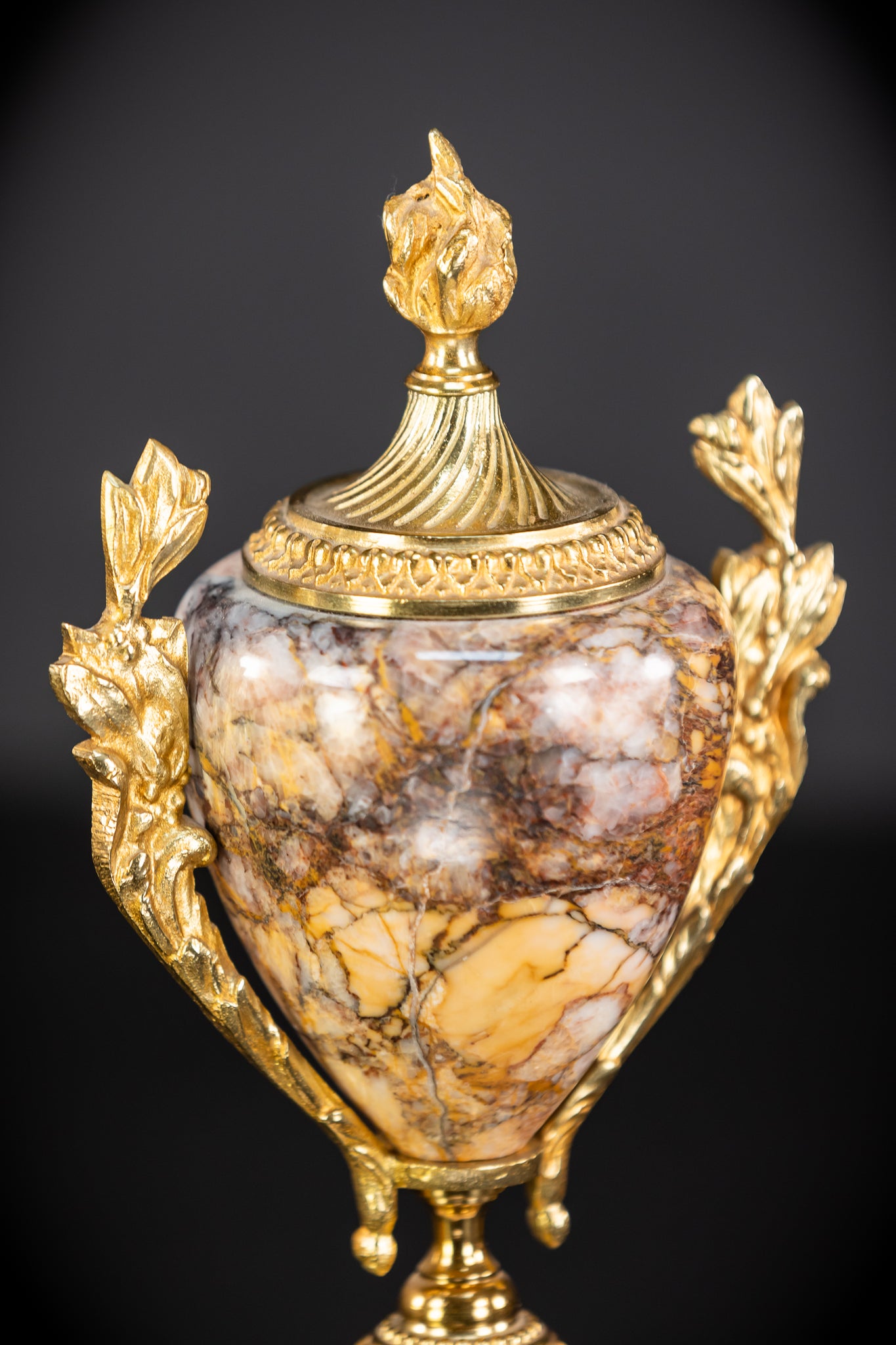 Pair of Urns | Cassolettes Marble and Gilt Bronze | 1800s Antique | 14.2" / 36 cm