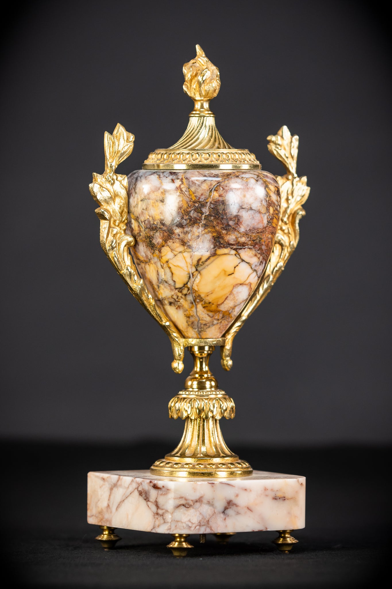 Pair of Urns | Cassolettes Marble and Gilt Bronze | 1800s Antique | 14.2" / 36 cm