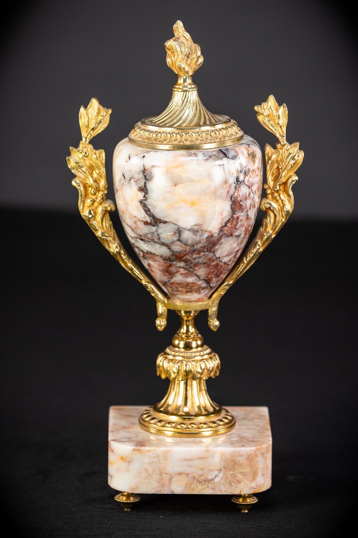 Pair of Urns | Cassolettes Marble and Gilt Bronze | 1800s Antique | 14.2" / 36 cm