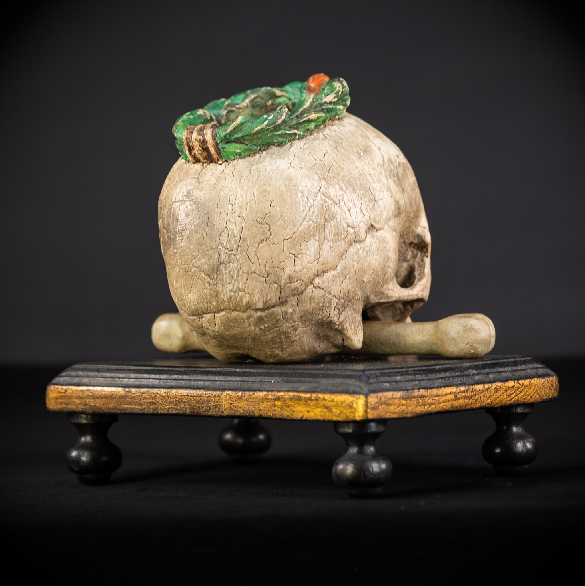 Memento Mori Wood Carving | 1700s Antique | 9.5" / 24 cm