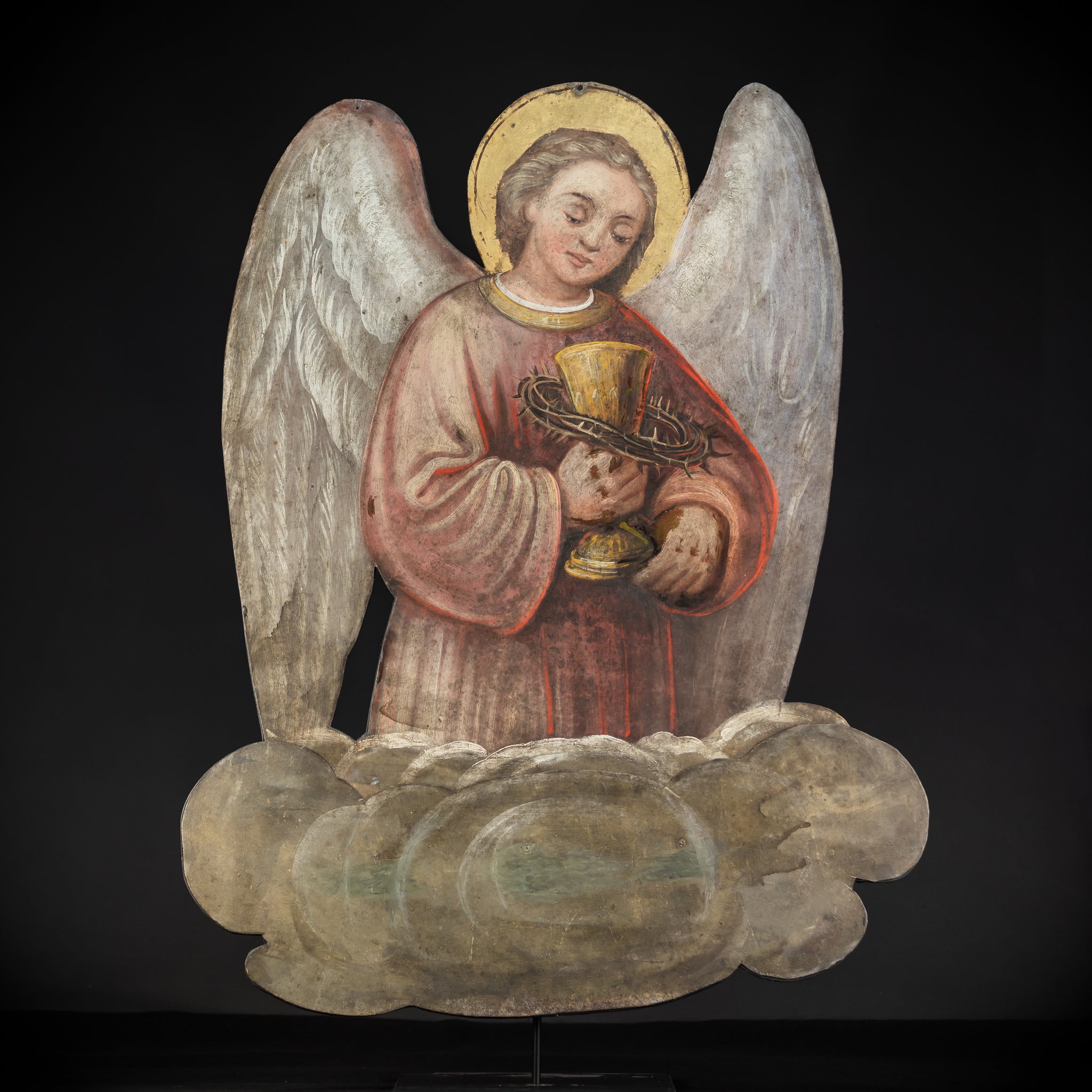 Angel Painting on Metal Sheet | 1800s Antique