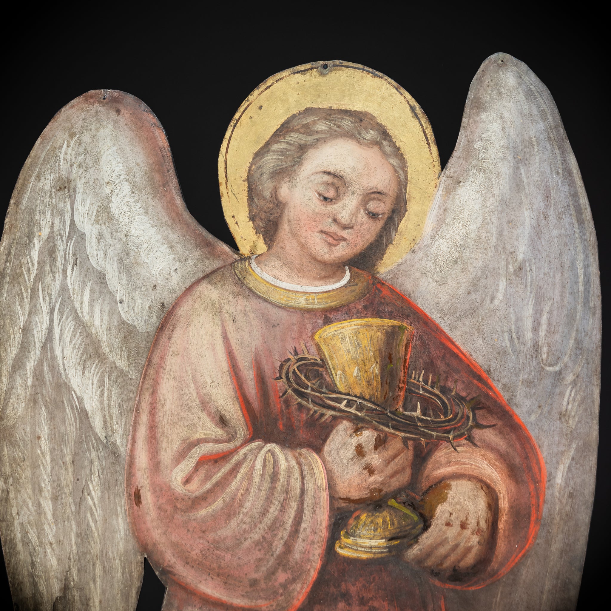 Angel Painting on Metal Sheet | 1800s Antique