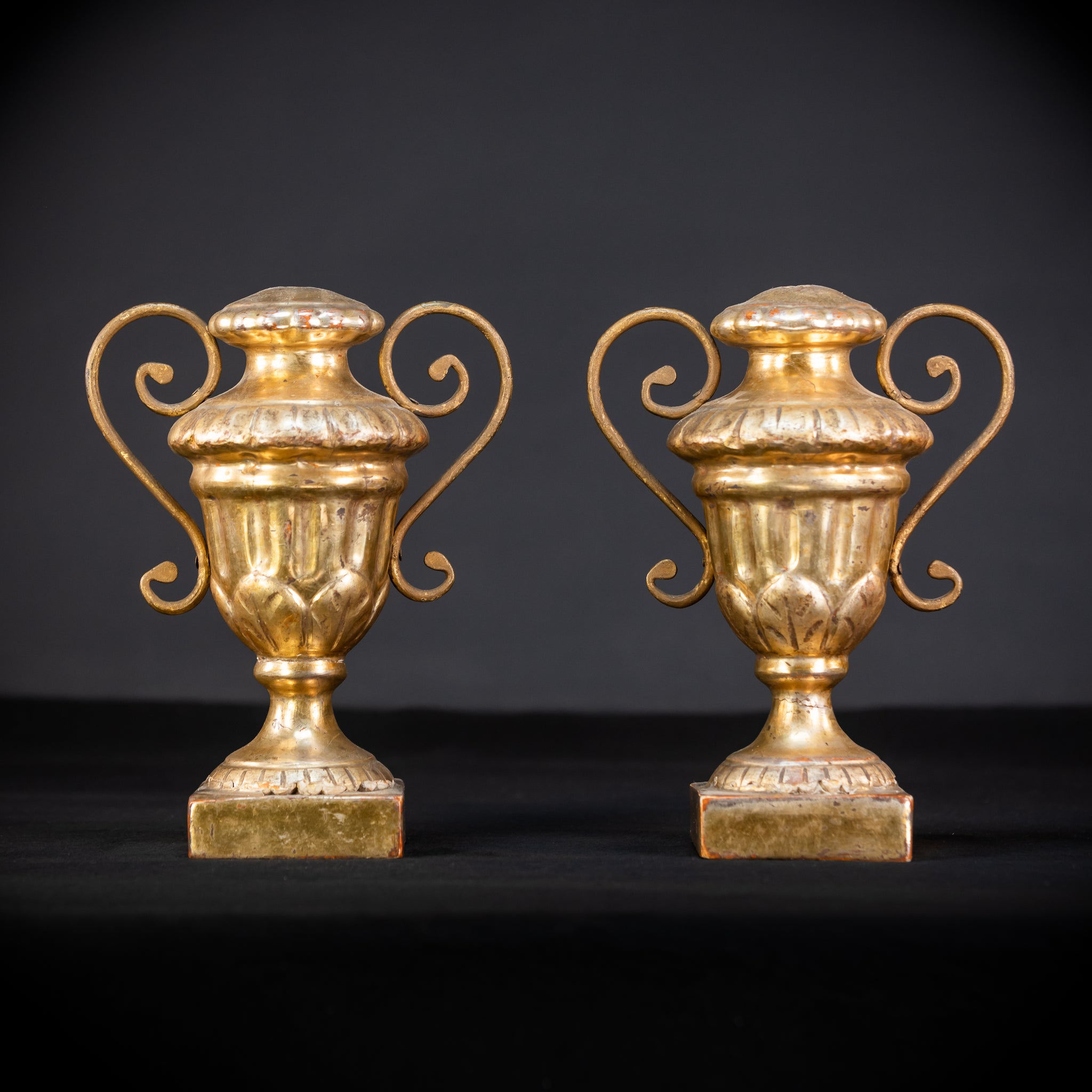 Altar Vases Pair | 1700s / 1800s Gilded Wood 9.8"