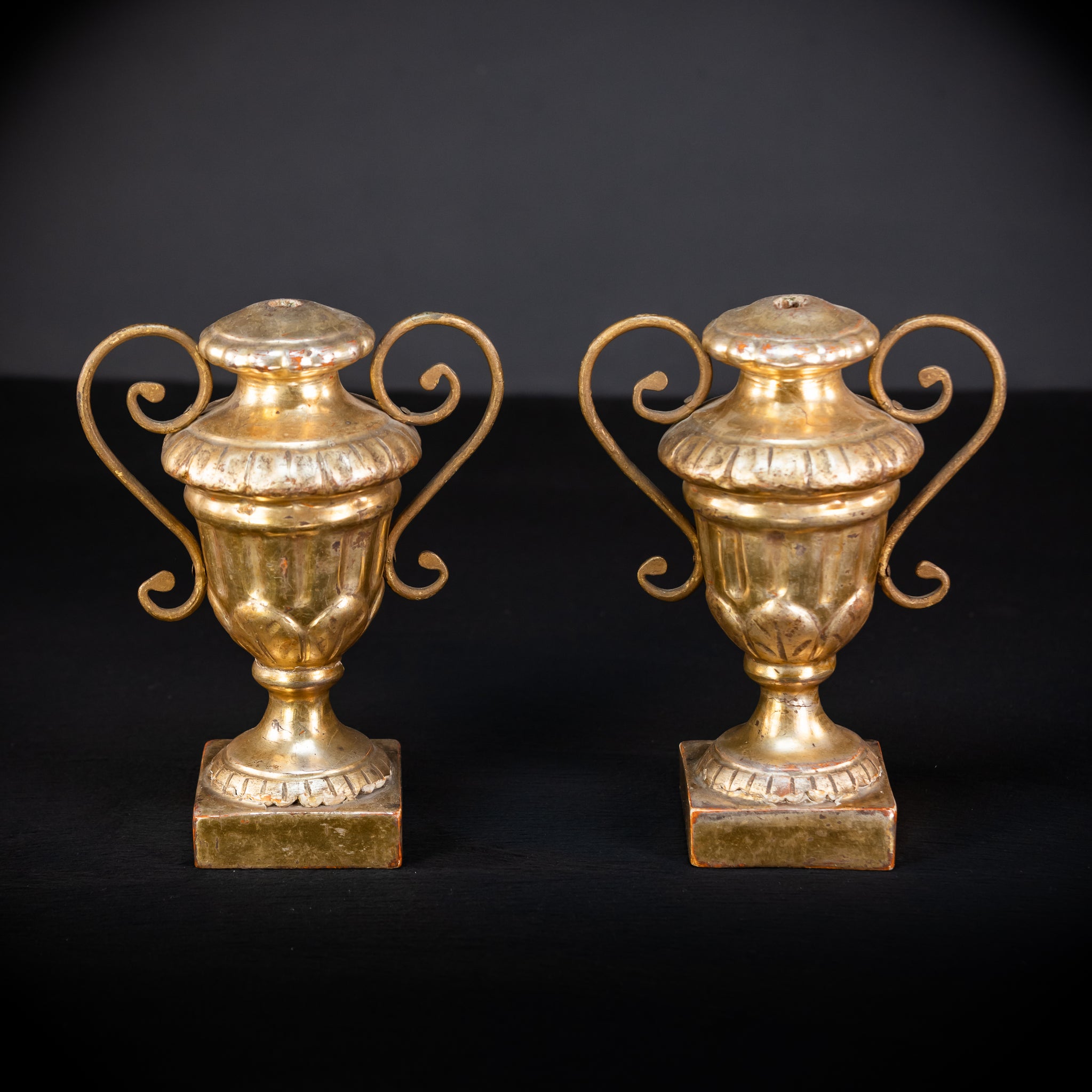 Altar Vases Pair | 1700s / 1800s Gilded Wood 9.8"