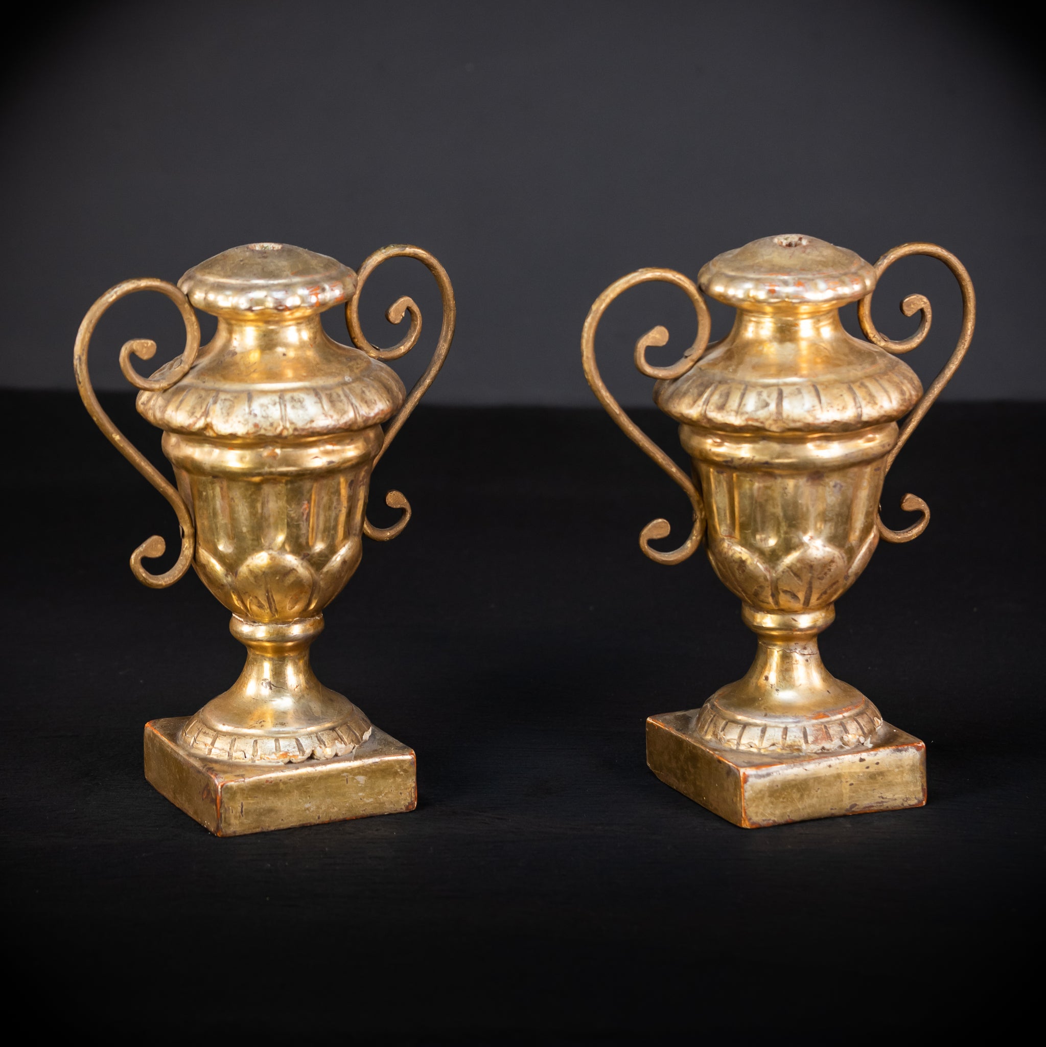 Altar Vases Pair | 1700s / 1800s Gilded Wood 9.8"