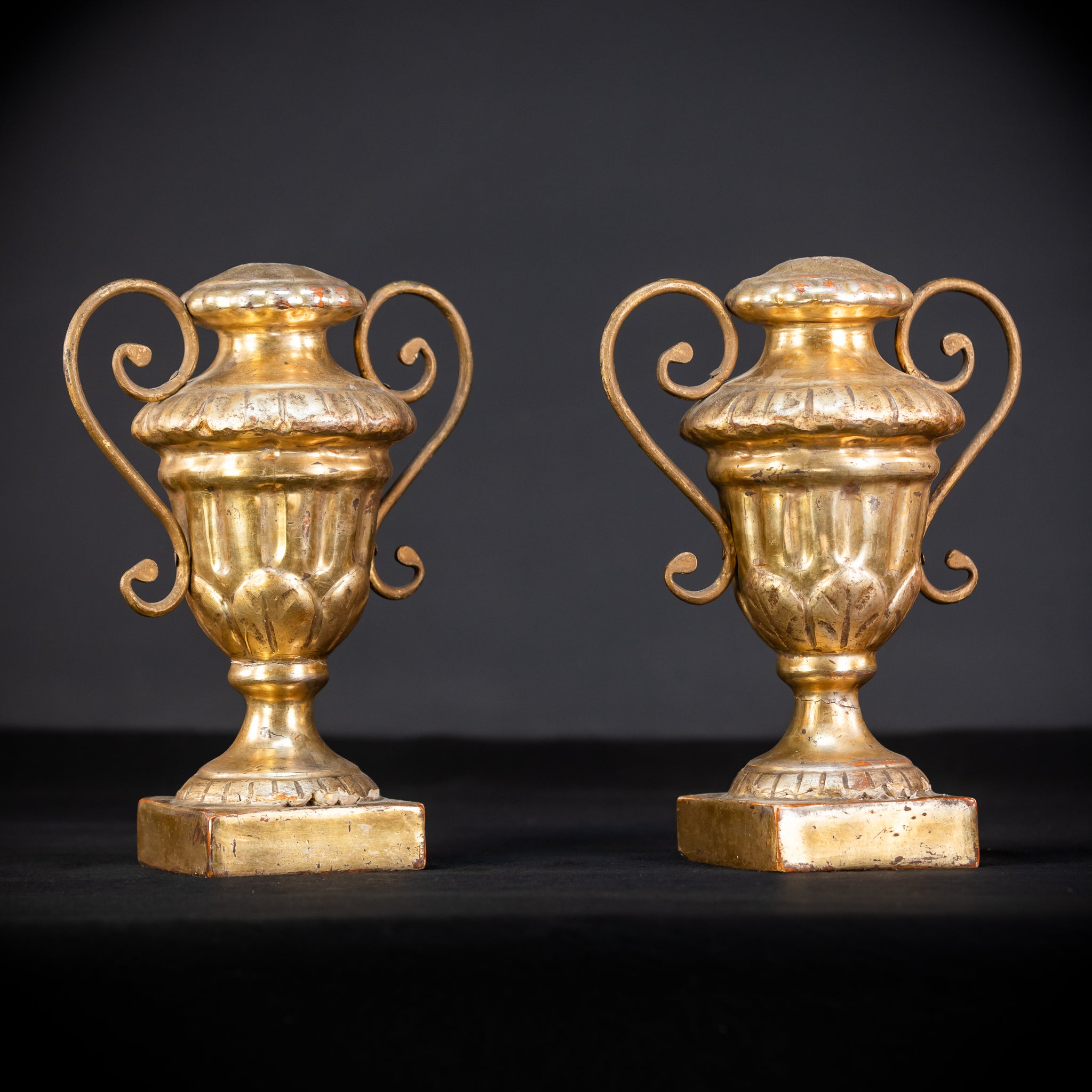 Altar Vases Pair | 1700s / 1800s Gilded Wood 9.8"