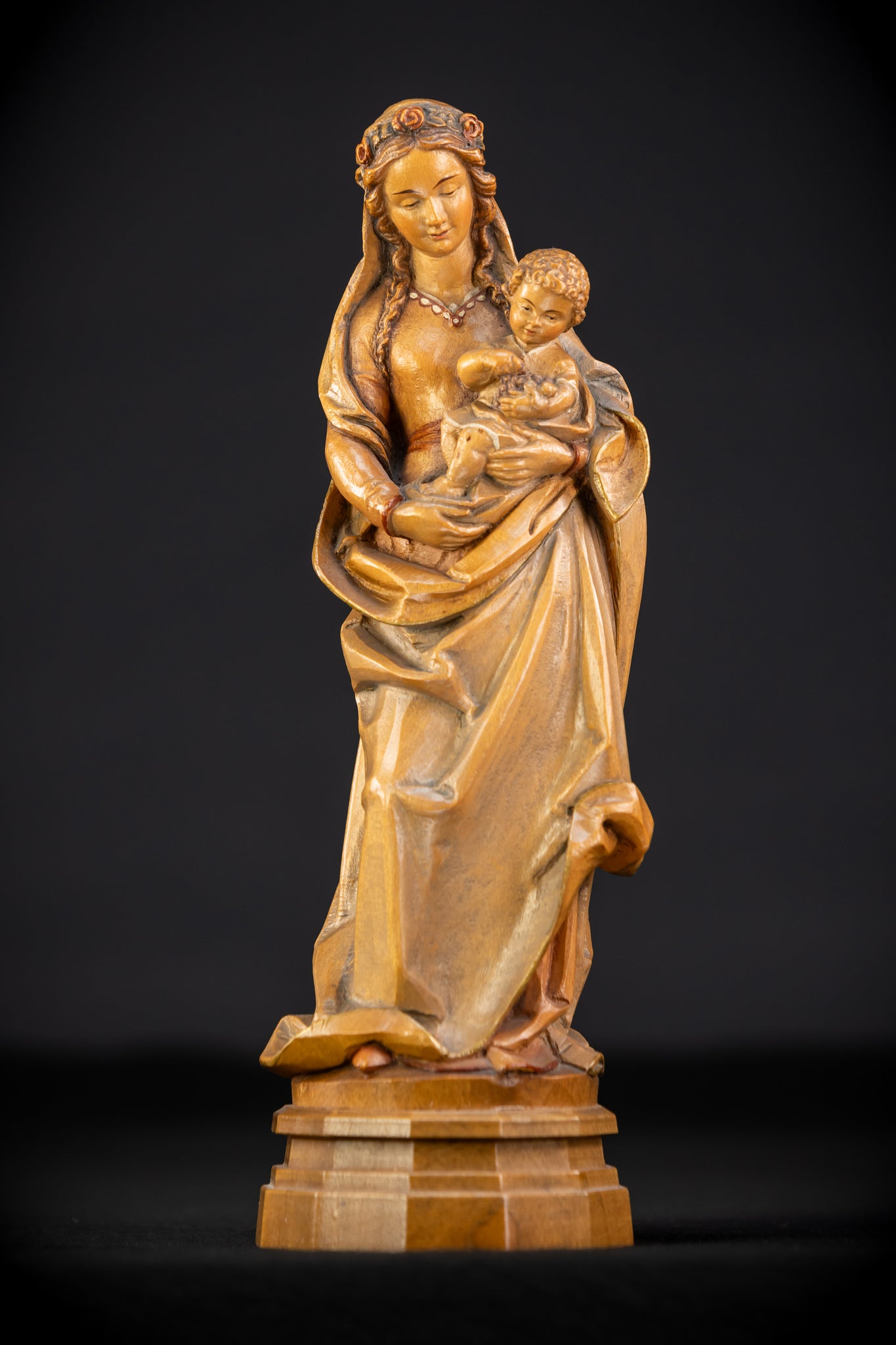 Virgin Mary with Child Jesus Wooden Sculpture | Vintage 11” / 28 cm