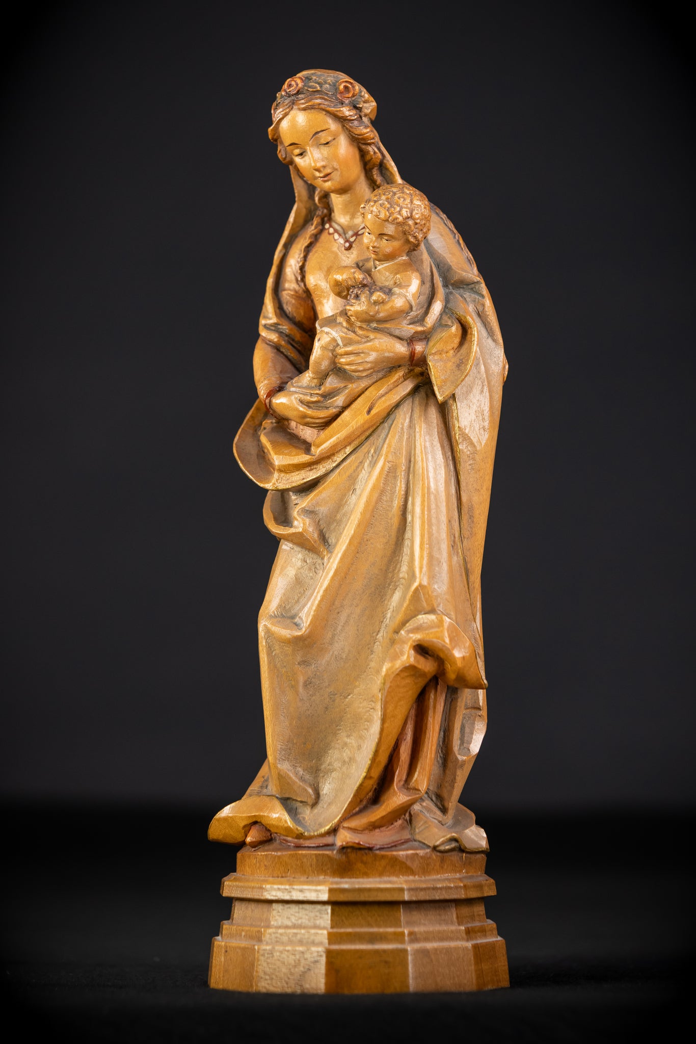 Virgin Mary with Child Jesus Wooden Sculpture | Mid 1900s Vintage | 11” / 28 cm