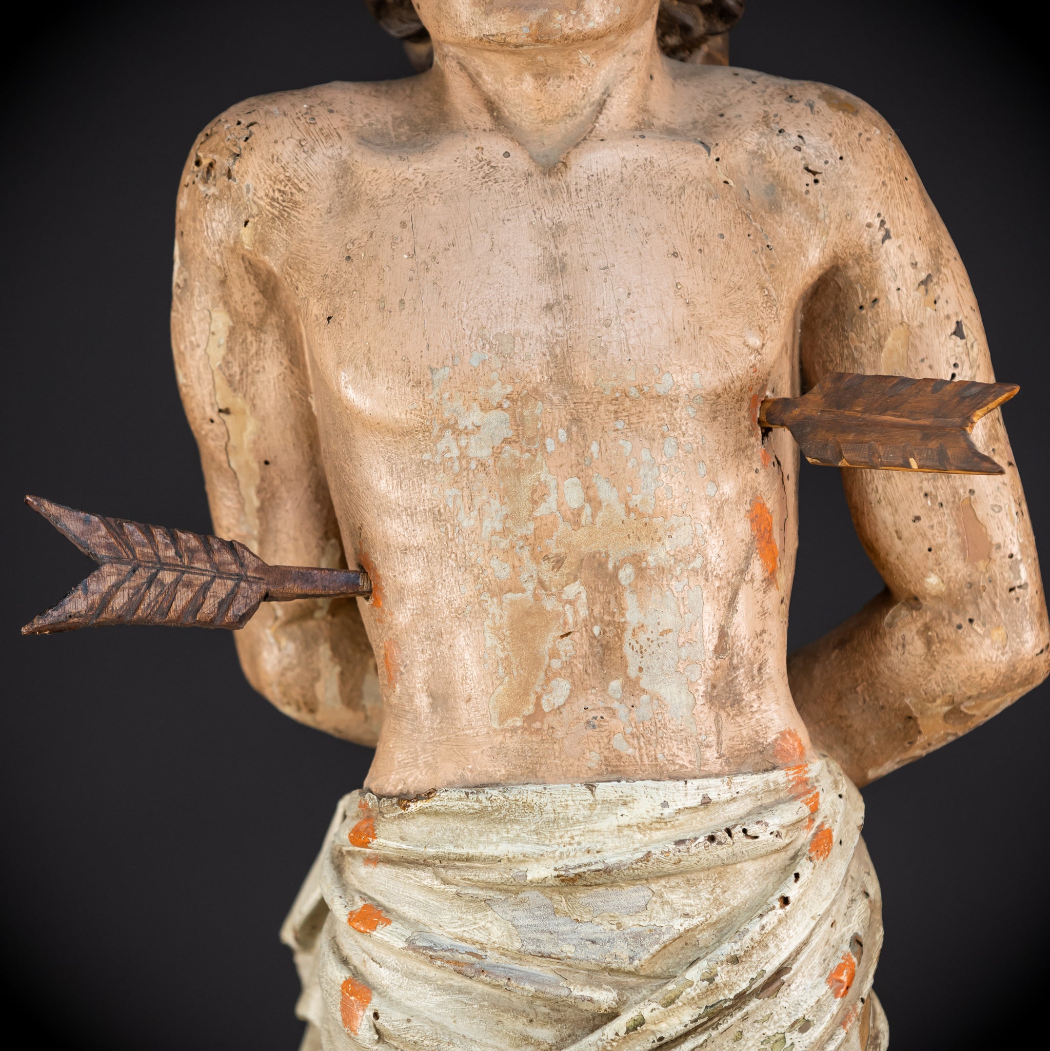 Saint Sebastian Wooden Sculpture | 1600s Antique | 27.8” / 70.5 cm