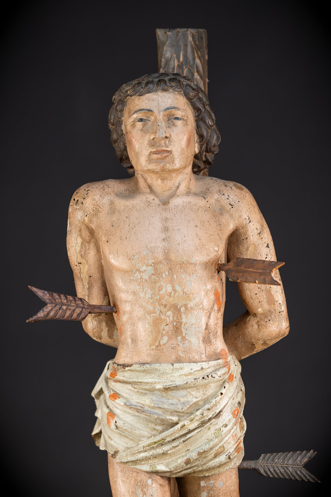 Saint Sebastian Wooden Sculpture | 1600s Antique | 27.8” / 70.5 cm