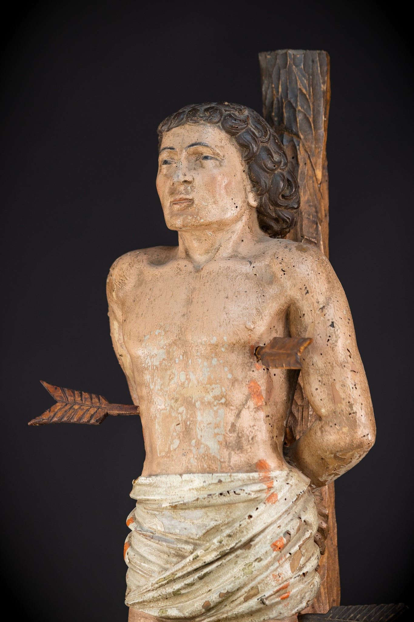 Saint Sebastian Wooden Sculpture | 1600s Antique | 27.8” / 70.5 cm