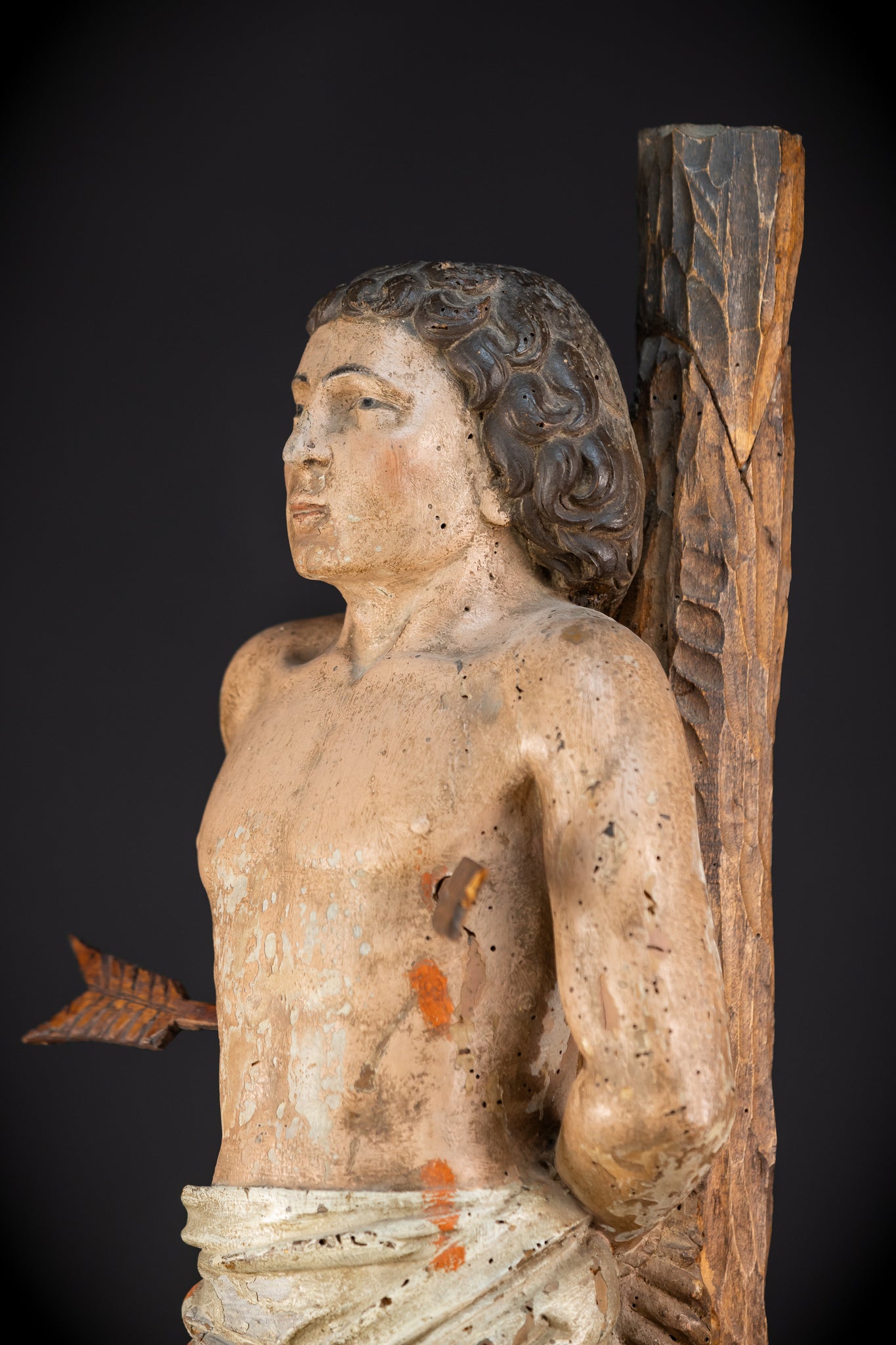 Saint Sebastian Wooden Sculpture | 1600s Antique | 27.8” / 70.5 cm