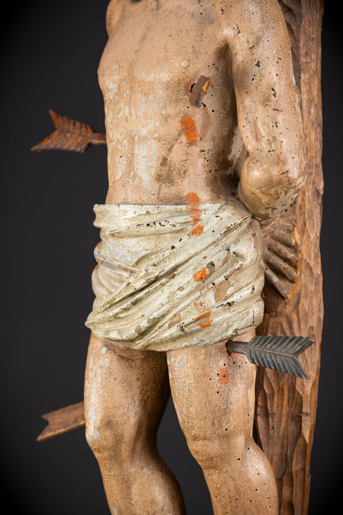 Saint Sebastian Wooden Sculpture | 1600s Antique | 27.8” / 70.5 cm