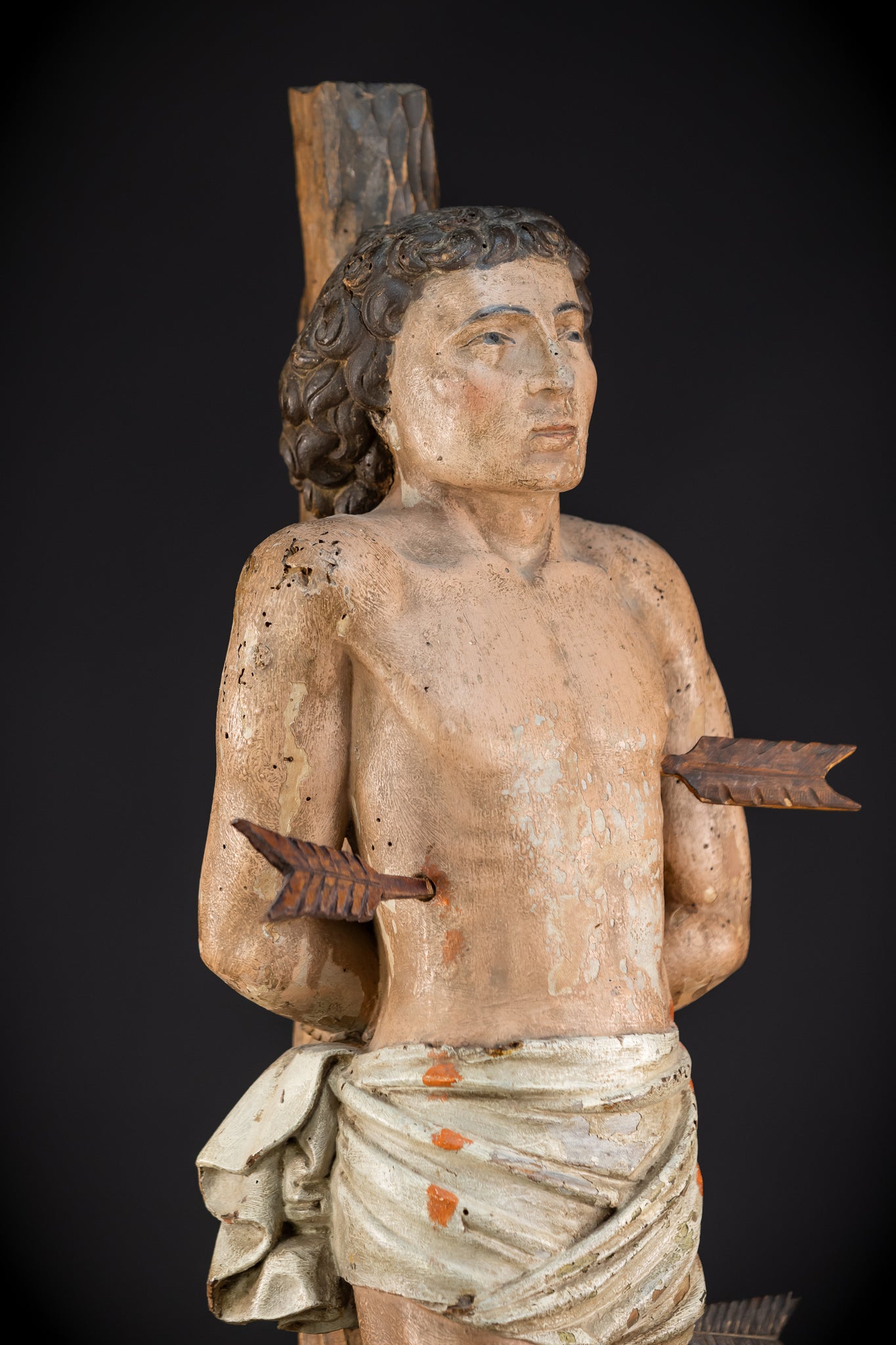 Saint Sebastian Wooden Sculpture | 1600s Antique | 27.8” / 70.5 cm