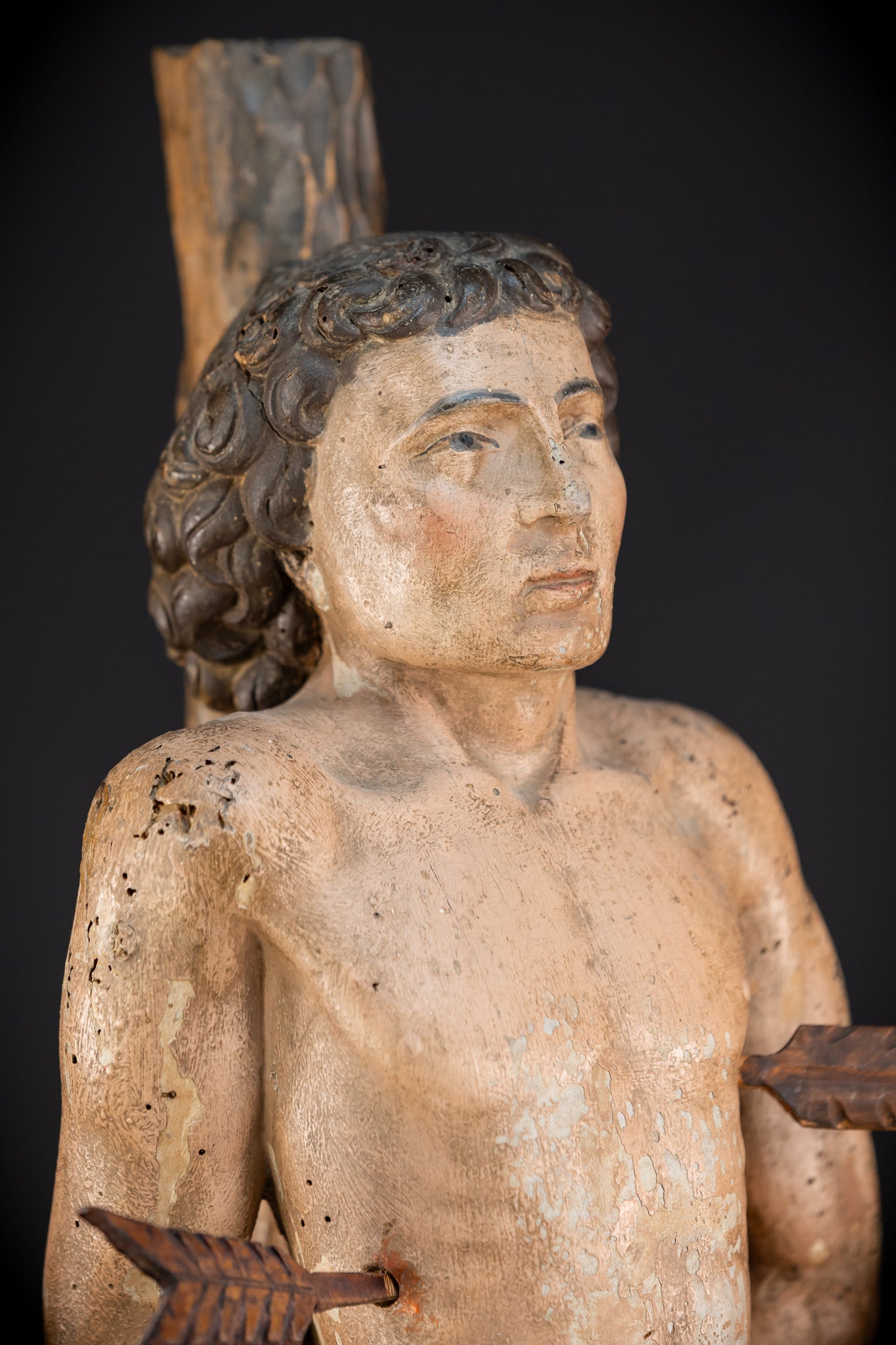 Saint Sebastian Wooden Sculpture | 1600s Antique | 27.8” / 70.5 cm