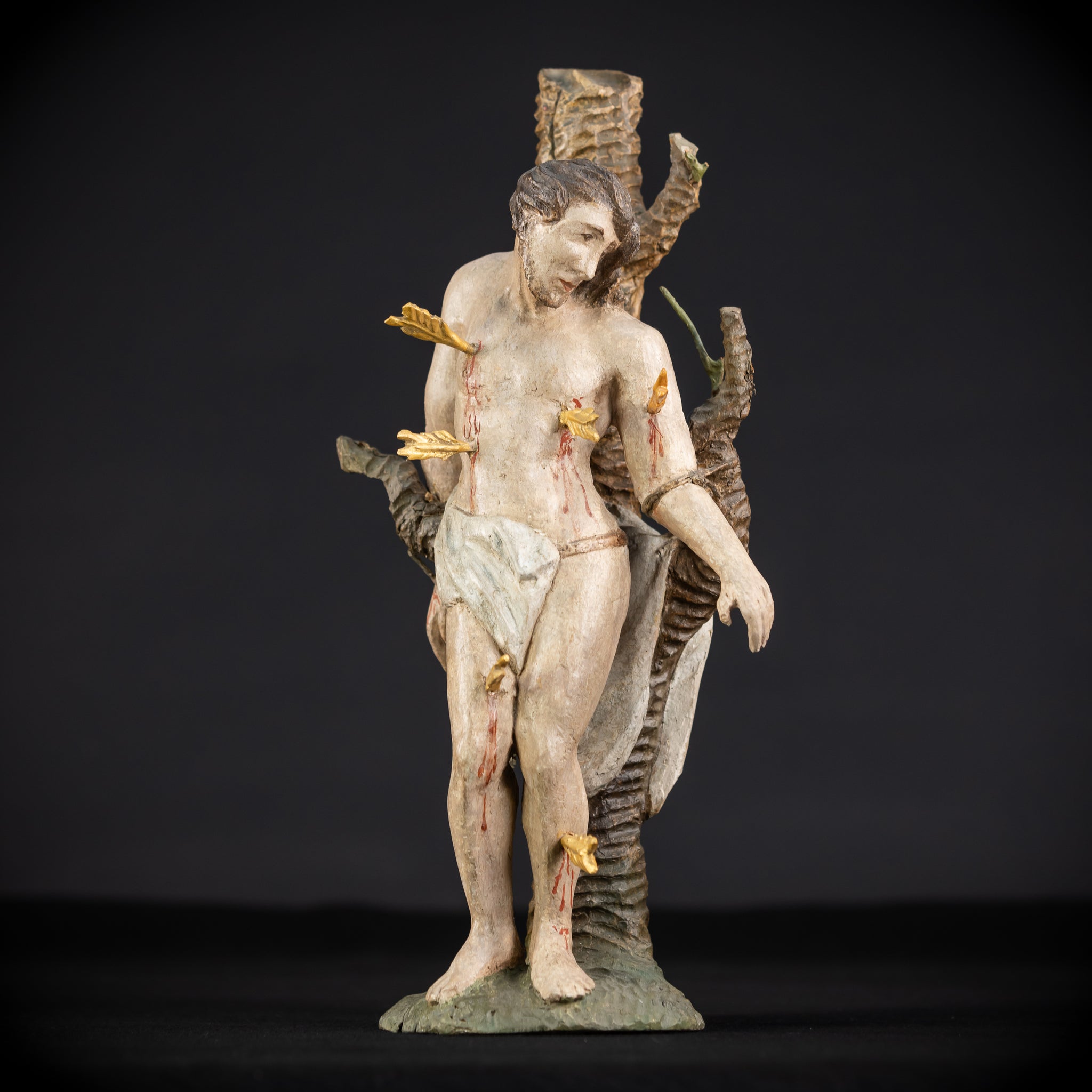 Saint Sebastian Wooden Sculpture | 1700s Antique | 13.6” / 34.5 cm