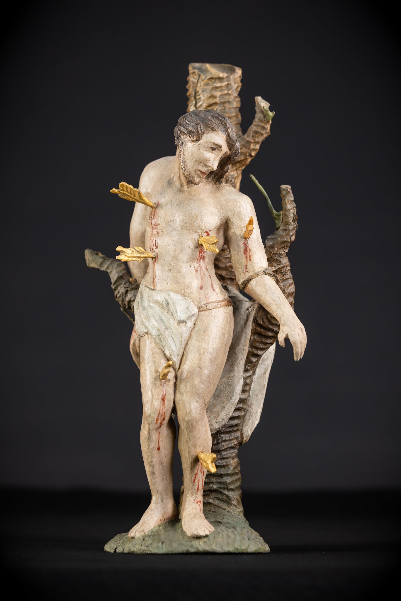 Saint Sebastian Wooden Sculpture | 1700s Antique | 13.6” / 34.5 cm