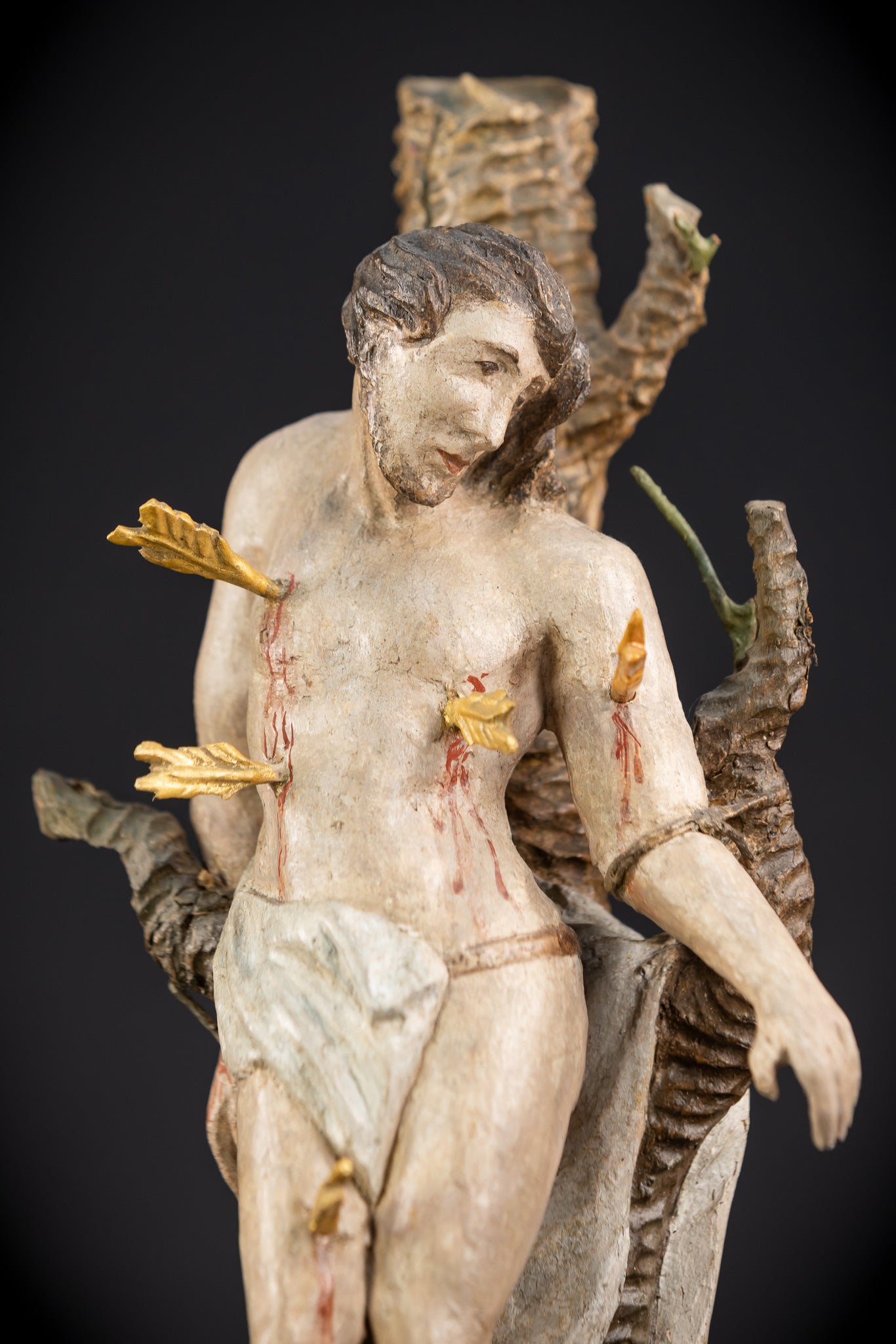 Saint Sebastian Wooden Sculpture | 1700s Antique | 13.6” / 34.5 cm