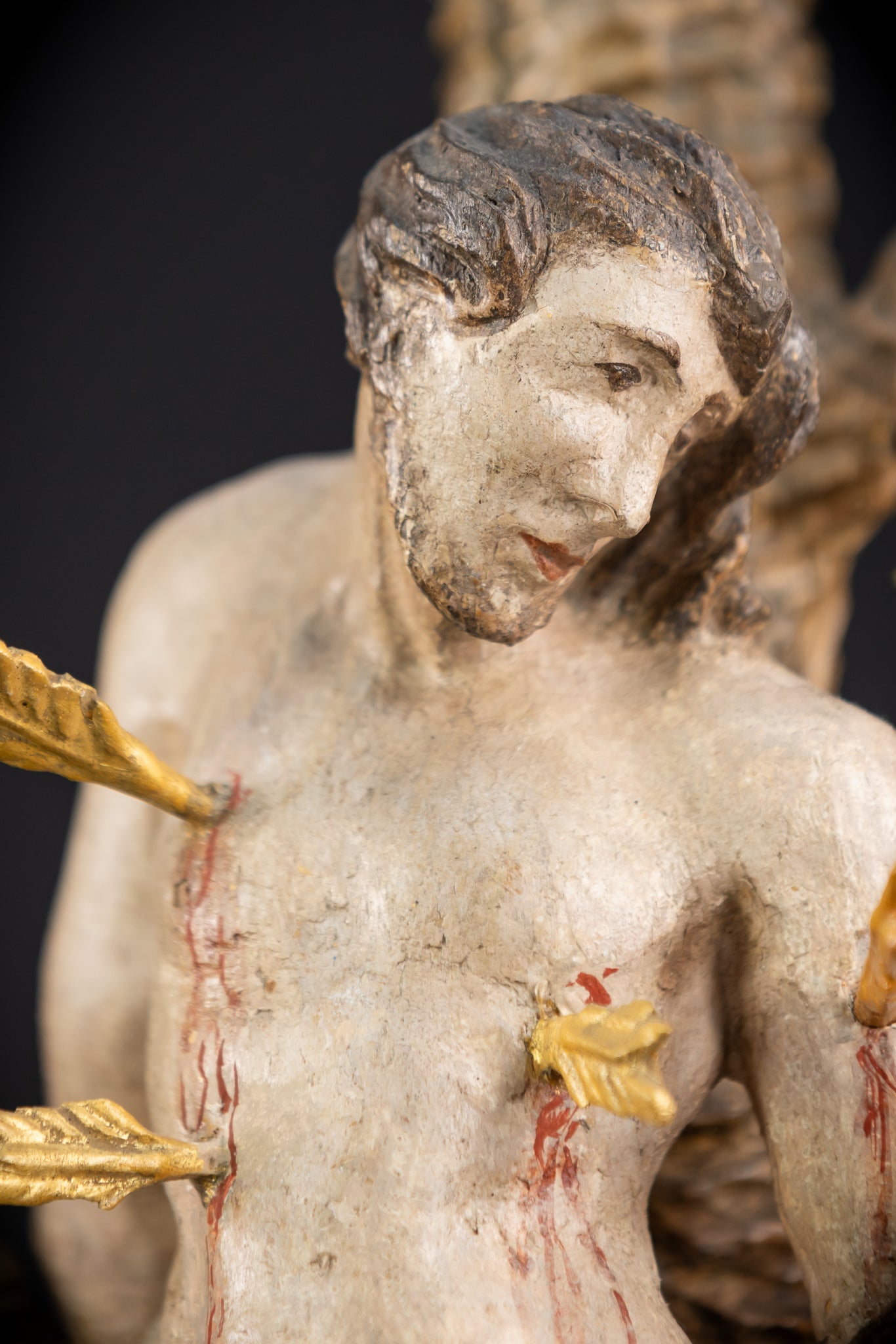 Saint Sebastian Wooden Sculpture | 1700s Antique | 13.6” / 34.5 cm