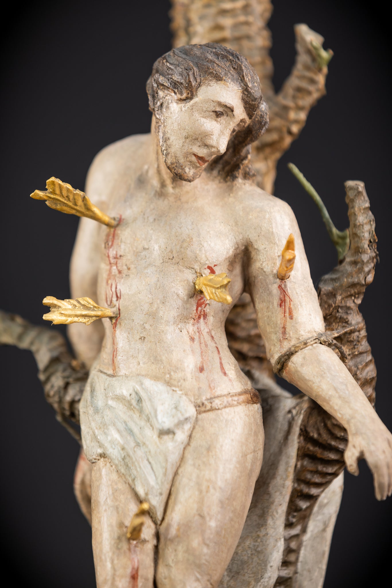 Saint Sebastian Wooden Sculpture | 1700s Antique | 13.6” / 34.5 cm