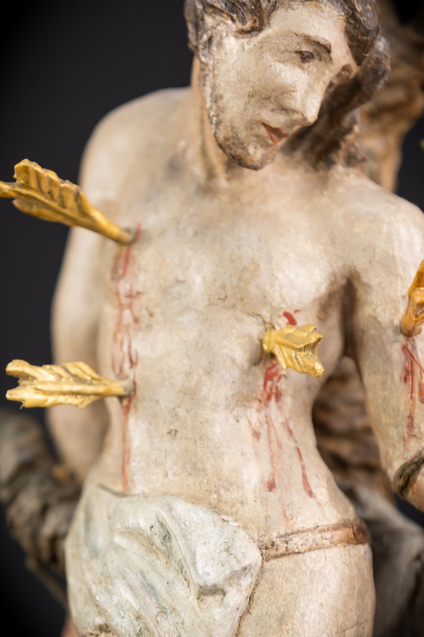 Saint Sebastian Wooden Sculpture | 1700s Antique | 13.6” / 34.5 cm