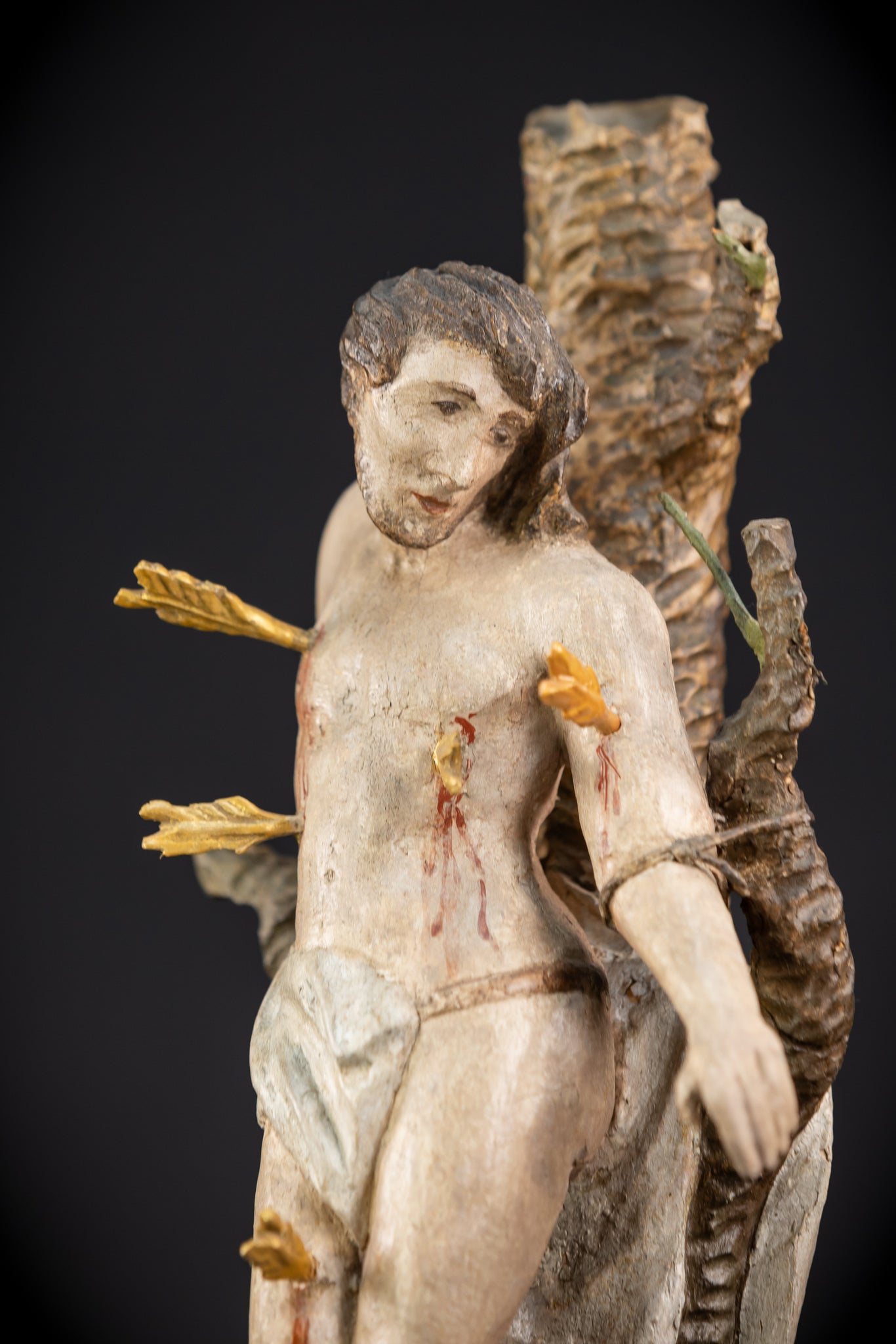 Saint Sebastian Wooden Sculpture | 1700s Antique | 13.6” / 34.5 cm