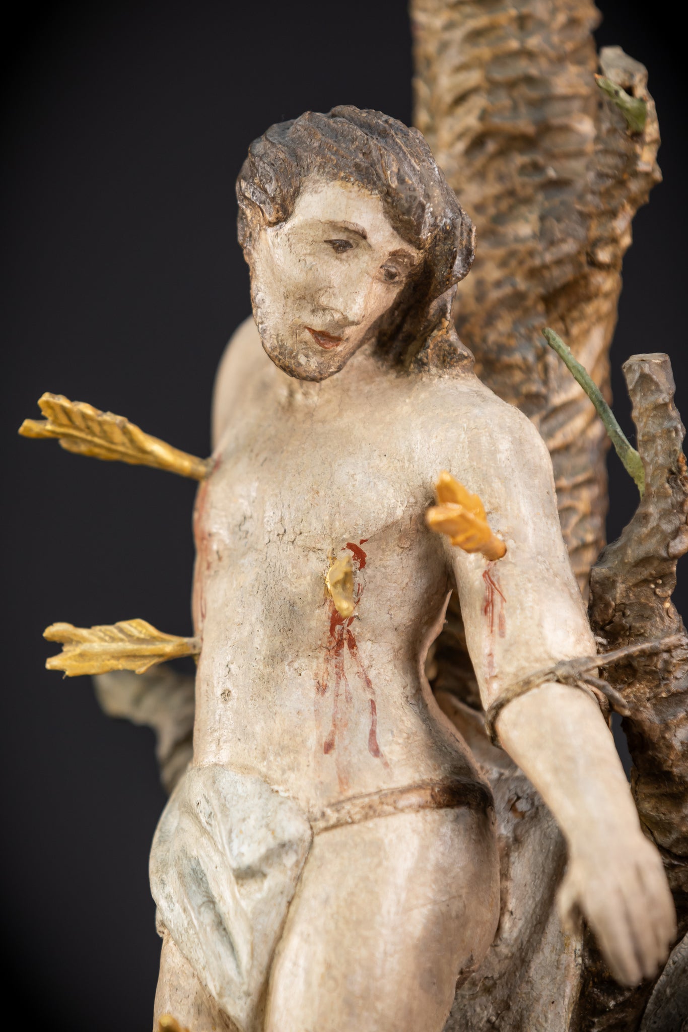 Saint Sebastian Wooden Sculpture | 1700s Antique | 13.6” / 34.5 cm