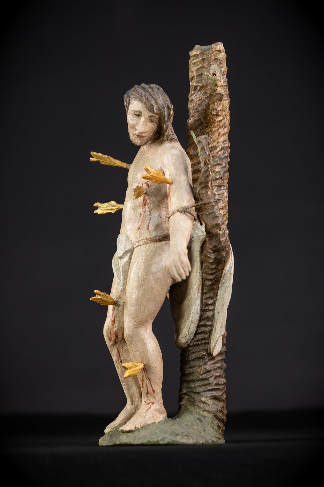 Saint Sebastian Wooden Sculpture | 1700s Antique | 13.6” / 34.5 cm