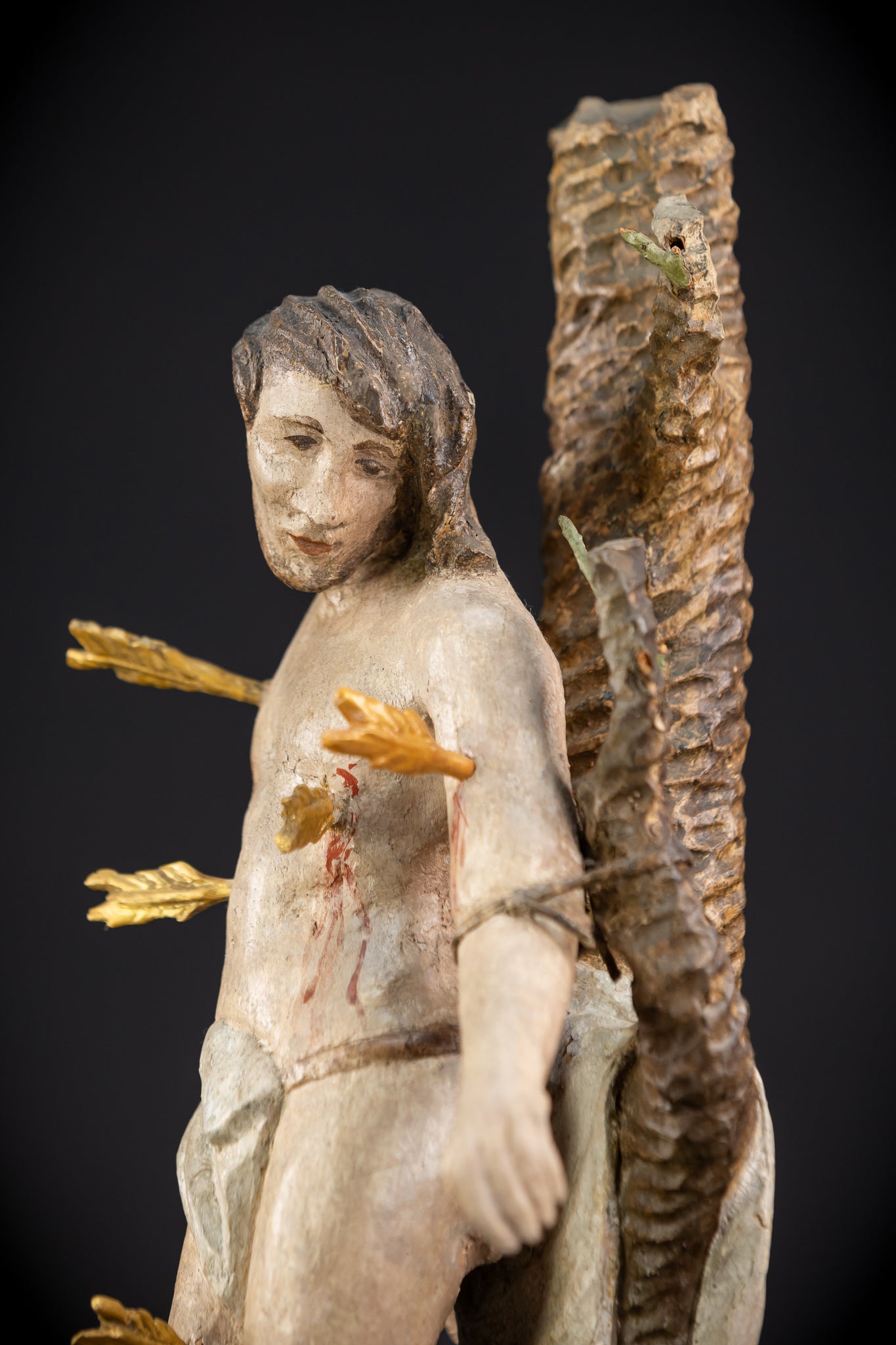 Saint Sebastian Wooden Sculpture | 1700s Antique | 13.6” / 34.5 cm