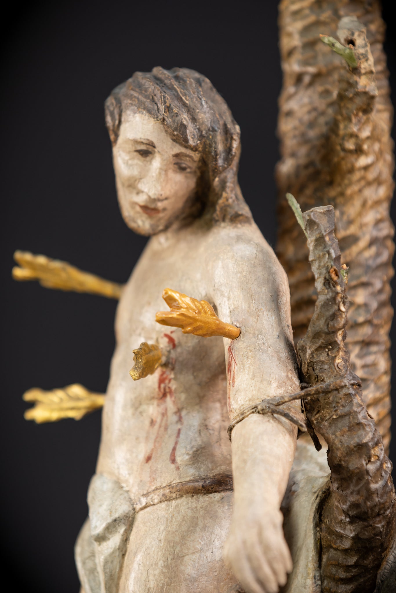 Saint Sebastian Wooden Sculpture | 1700s Antique | 13.6” / 34.5 cm