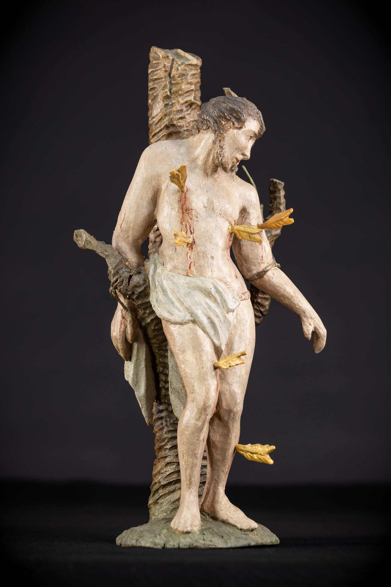 Saint Sebastian Wooden Sculpture | 1700s Antique | 13.6” / 34.5 cm