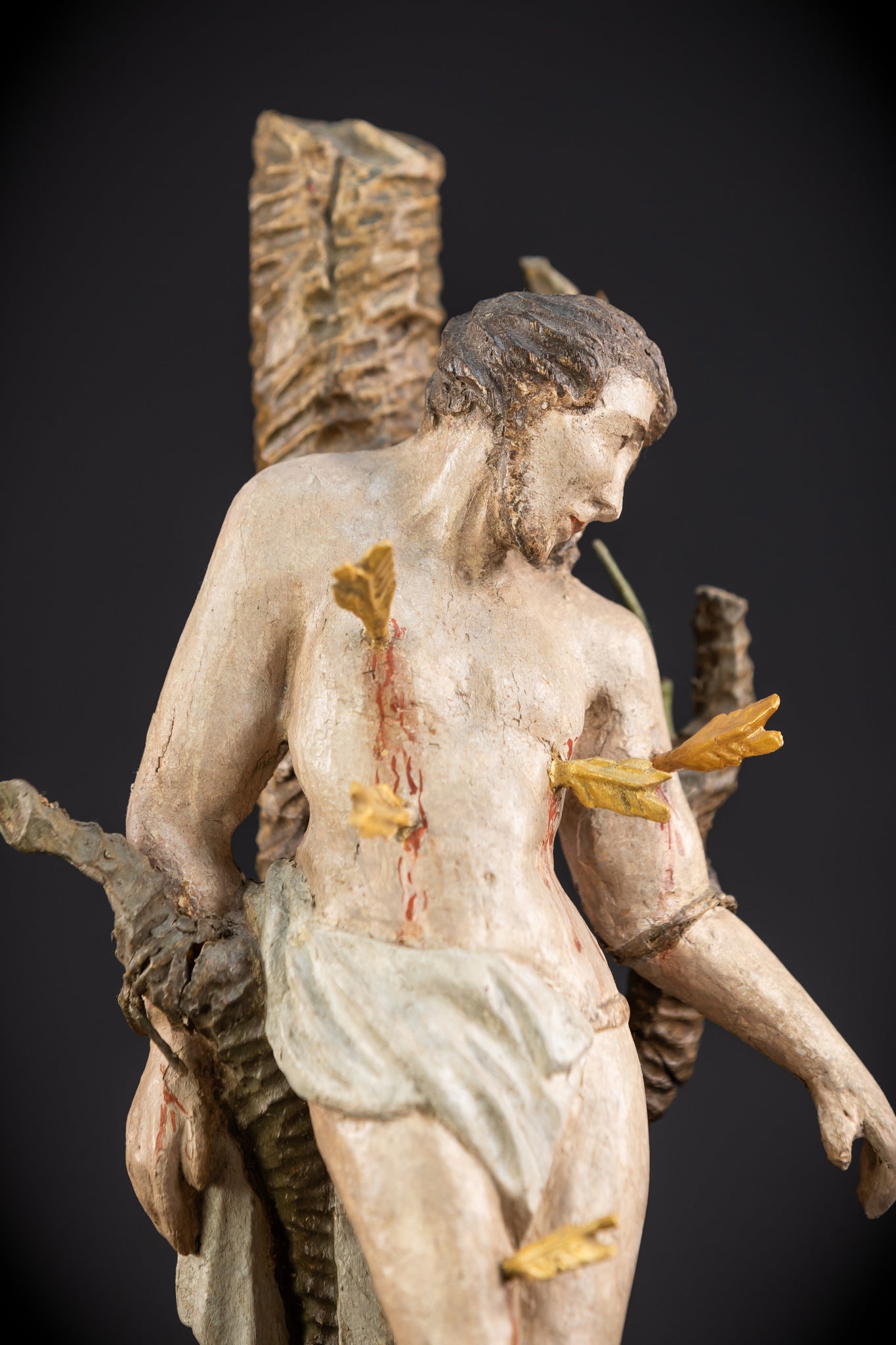 Saint Sebastian Wooden Sculpture | 1700s Antique | 13.6” / 34.5 cm