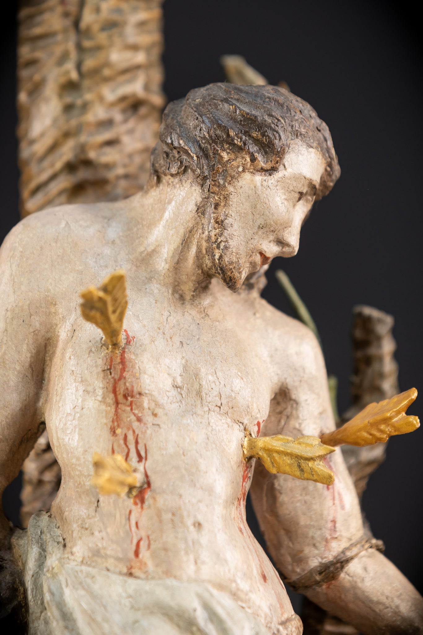 Saint Sebastian Wooden Sculpture | 1700s Antique | 13.6” / 34.5 cm