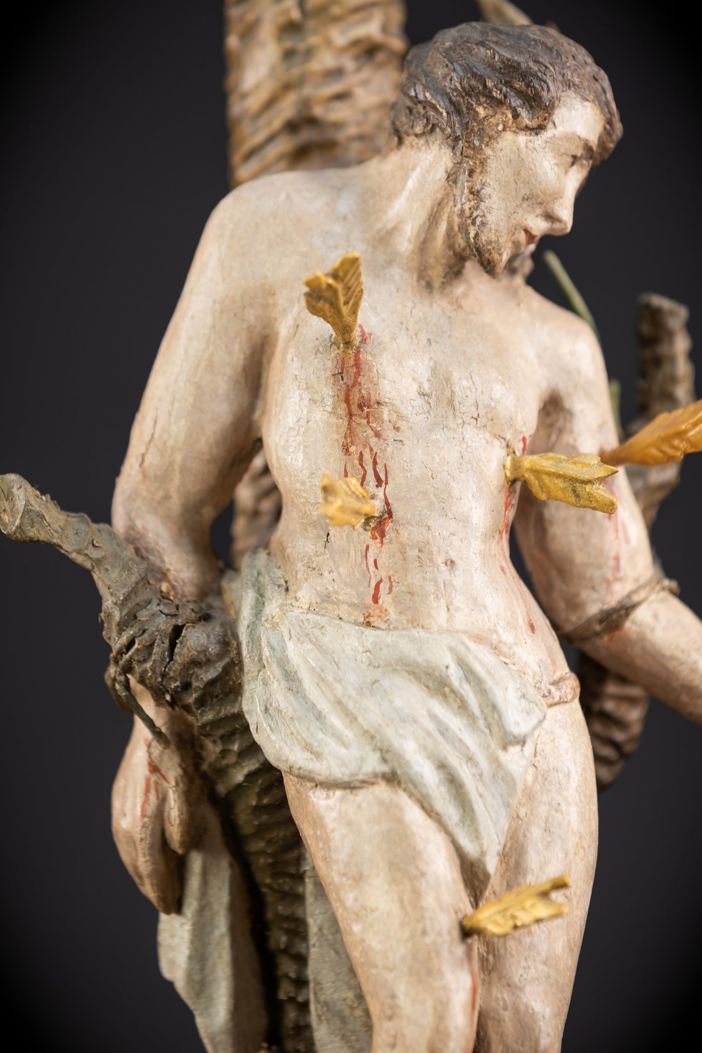 Saint Sebastian Wooden Sculpture | 1700s Antique | 13.6” / 34.5 cm