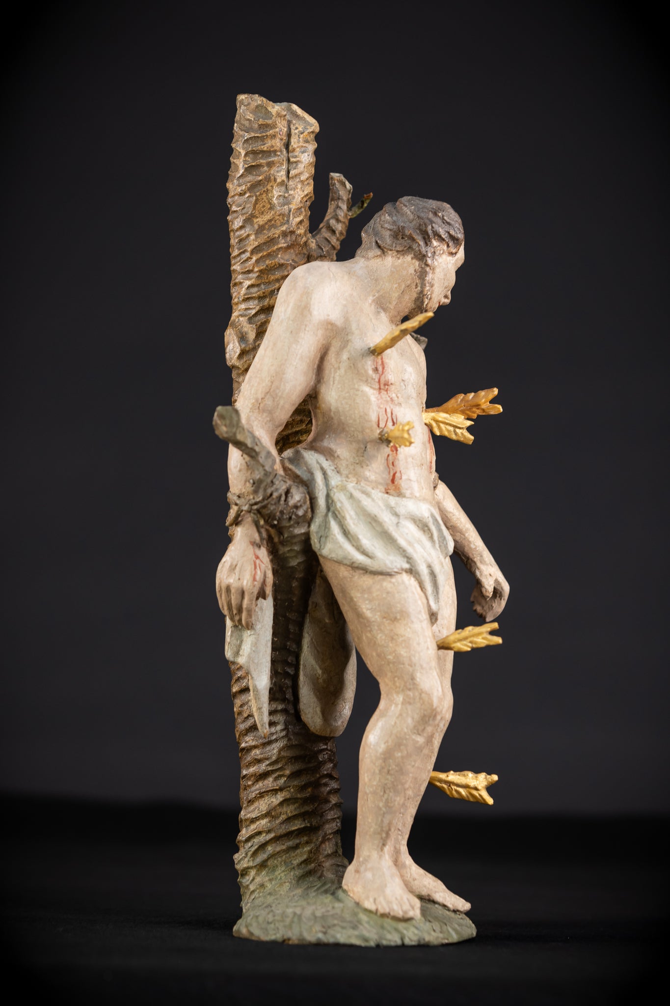 Saint Sebastian Wooden Sculpture | 1700s Antique | 13.6” / 34.5 cm