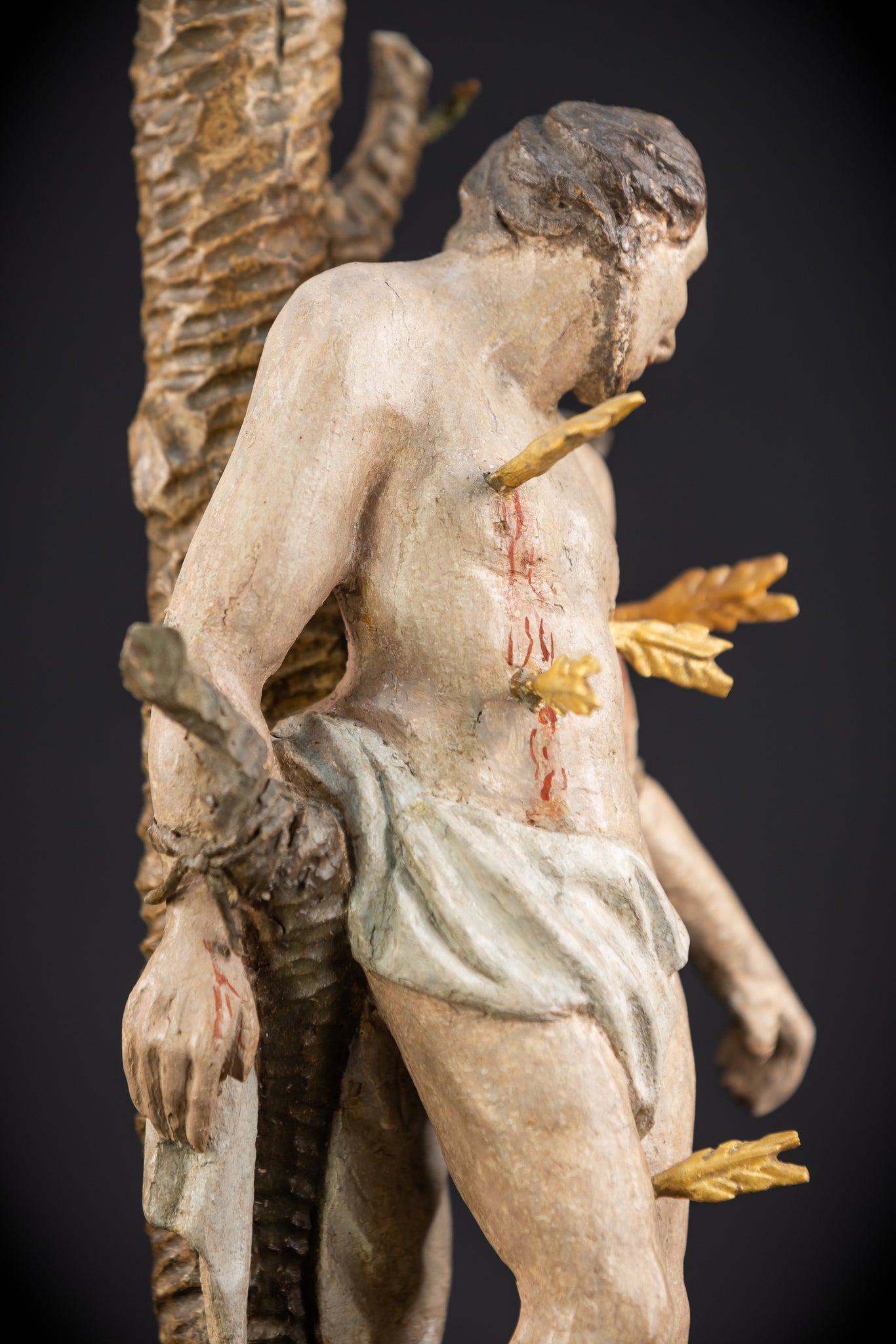 Saint Sebastian Wooden Sculpture | 1700s Antique | 13.6” / 34.5 cm