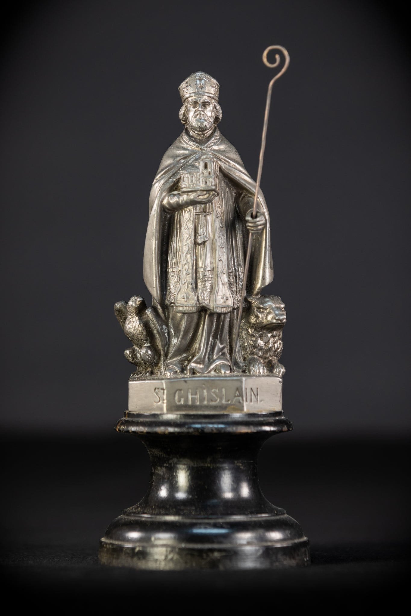 Saint Ghislain Metal Statue | 1700s Antique | 8.9" / 22.5 cm