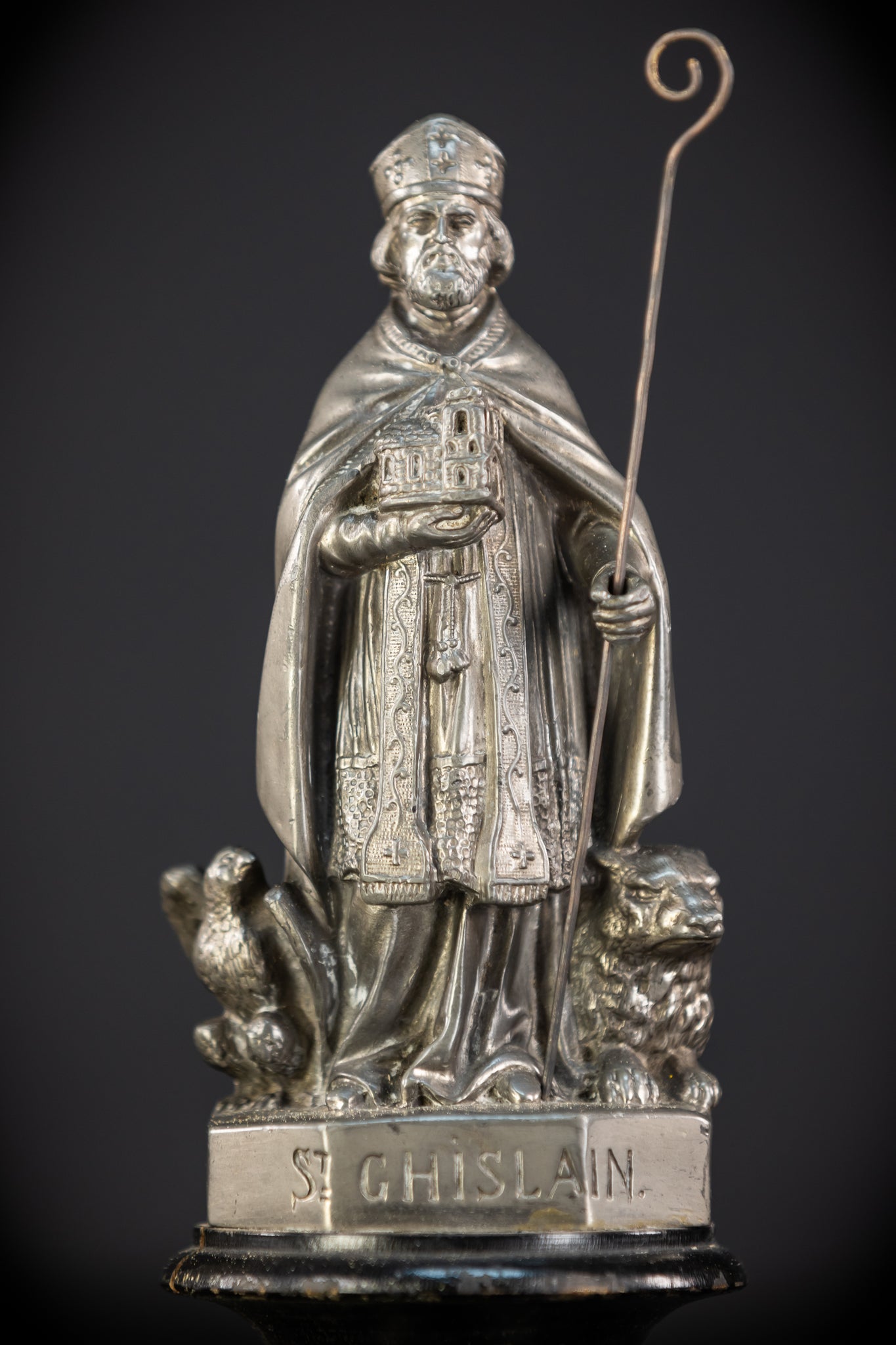 Saint Ghislain Metal Statue | 1700s Antique | 8.9" / 22.5 cm